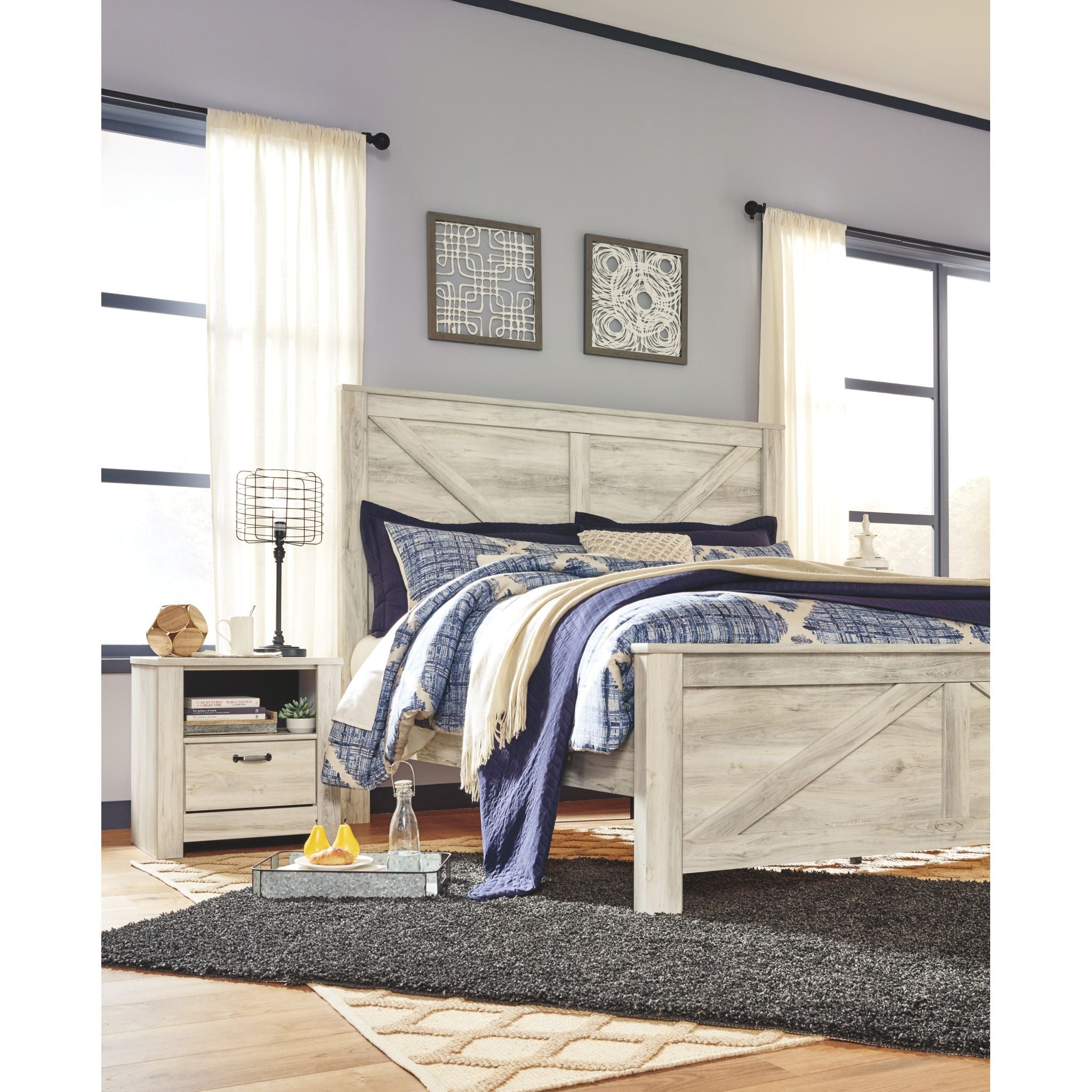 Bellaby King Panel Bed - White Wash Finish, Solid Wood Frame, Modern Farmhouse Style - Perfect for Master Bedrooms, Guest Rooms & Cozy Retreats