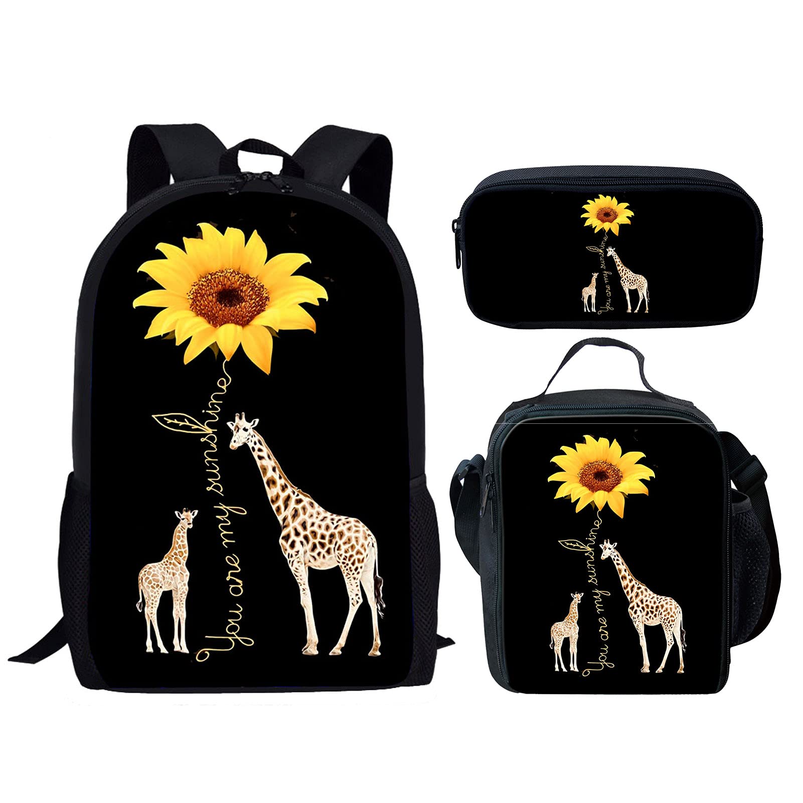 ZPINXIGN Cute Giraffe Backpack Set for Girls 10-12 Years Old - School Backpack with Lunch Box & Pencil Case, Middle School Book Bag with Side Pockets, Lightweight Daypack for Travel, Class, and Outdoor Activities