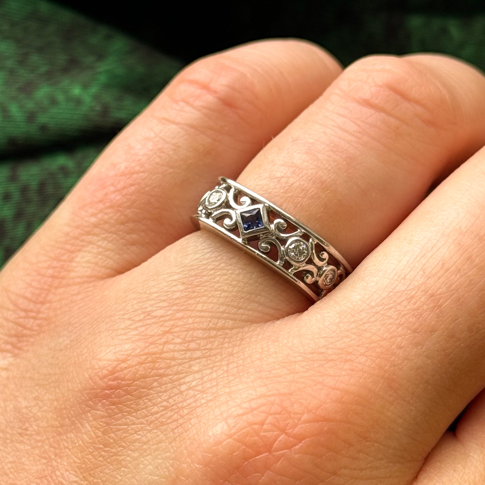 Sapphire and Diamond Soft Square Ring - 0.06ct Sapphire & 0.10ctw Diamond - Size 5.5 - Elegant Wedding, Engagement, Anniversary Jewelry Gift for Women