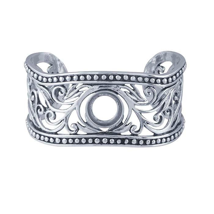 Sterling Silver 12mm Round Beaded Filigree Cuff Bracelet Mounting for DIY Jewelry Making - Cabochon Setting, Blank Jewelry Base - Perfect for Custom Handmade Rings, Necklaces & Bracelets (Wedding, Gift, Fashion Accessory)