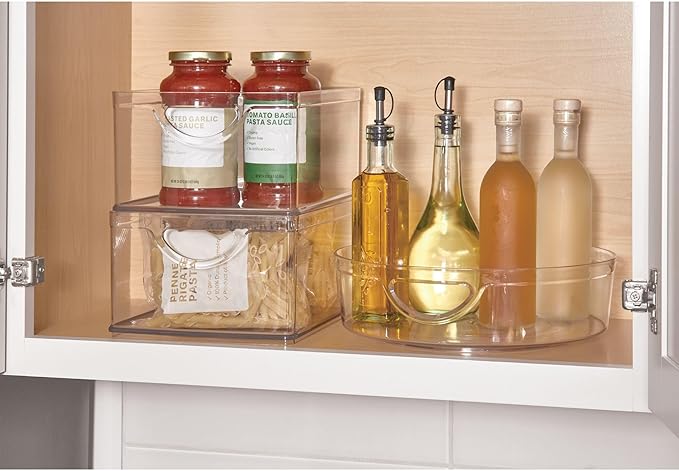 Eco-Friendly Recycled Plastic Storage Bin with Integrated Handles - Perfect for Kitchen Pantry Organization & Cabinet Storage