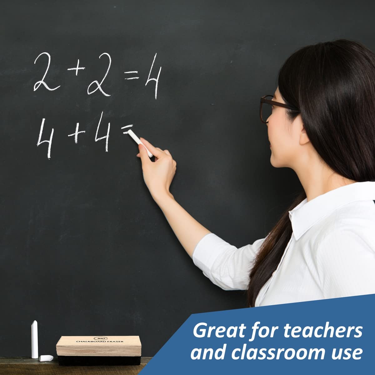 24 Pack White Dustless Chalkboard Chalk - Thin School Chalks with 1 Felt Eraser for Kids, Teachers & Artists | Perfect for Classroom, Office, Home & Outdoor Sidewalk Drawing