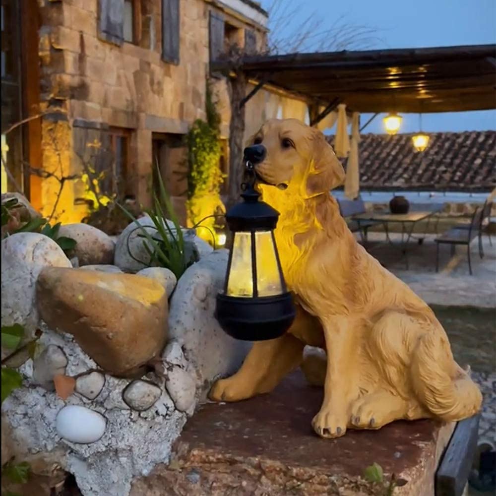 Solar Powered Golden Retriever Resin Dog Statue - Outdoor Solar Garden Lights for Patio, Lawn & Yard Decor | Waterproof Dog Ornament for Pathway, Garden Bed & Backyard Lighting