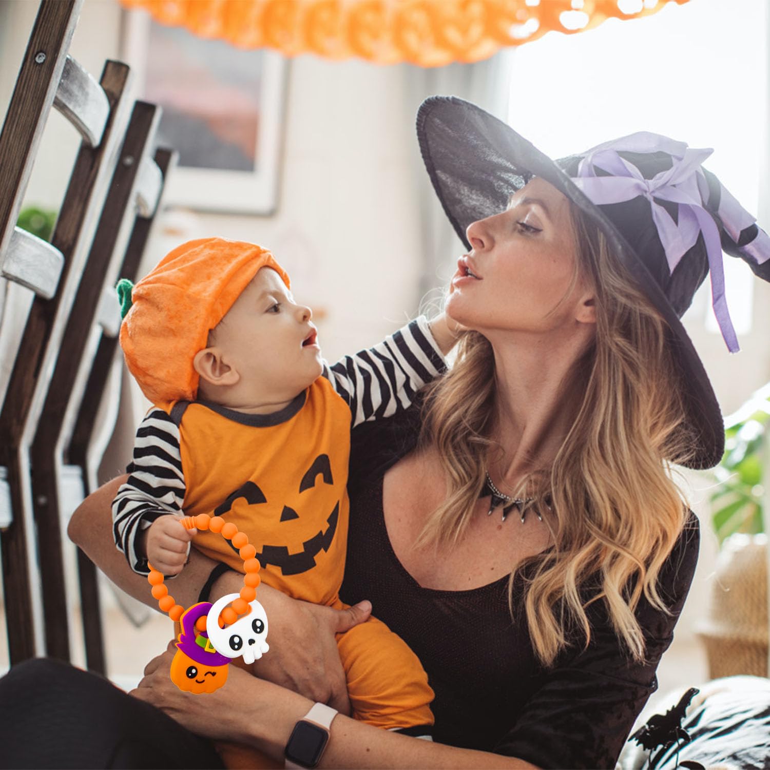 Hongteya Halloween Baby Pumpkin Teether - BPA Free Silicone Teething Toys for Boys & Girls, Safe Chew Toys for Infants, Perfect Halloween & Nightmare Before Christmas Gift (2-Pack) - Ideal for Soothing Sore Gums During Holidays & Travel