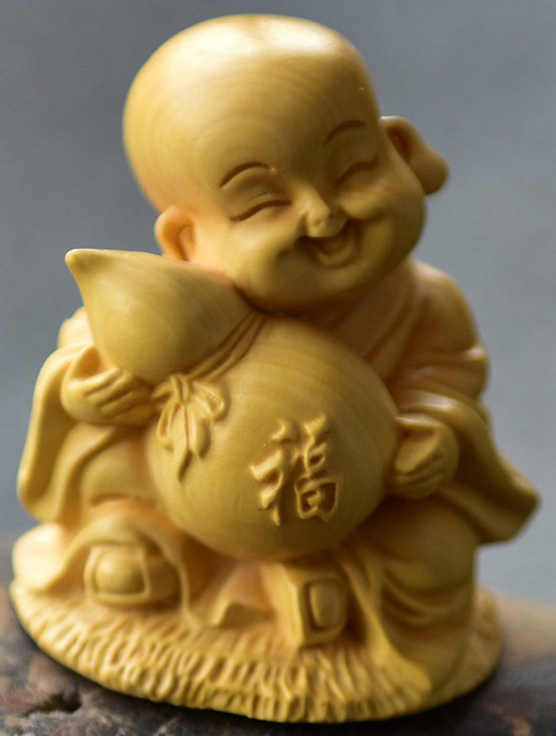 5PCS Natural Boxwood Hand Carved Chinese Fu Kid Statue Sets - Feng Shui Decor for Home, Office & Gift Giving