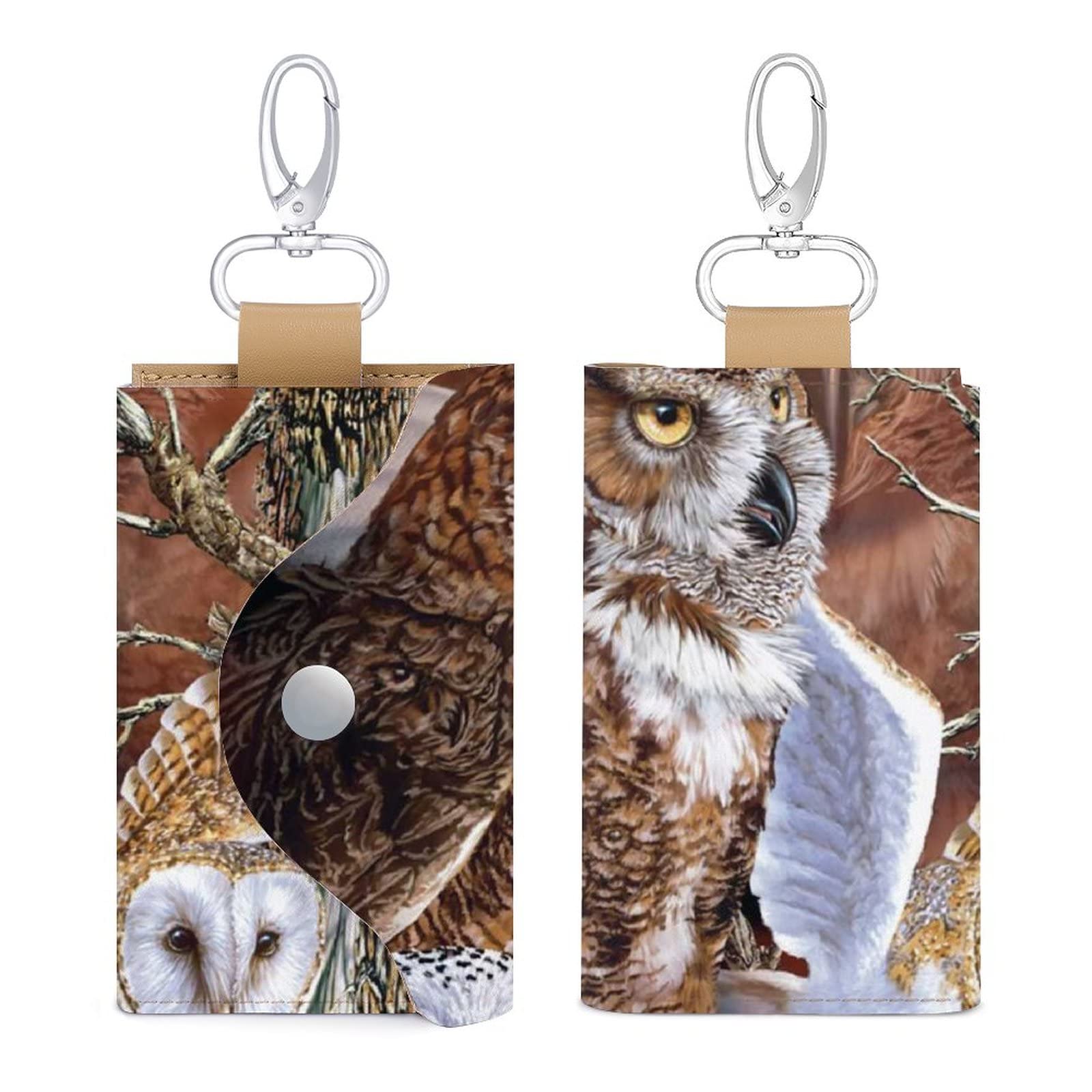 Find The Owls PU Leather Key Case Wallet - Slim Card Holder & Purse Bag with Keychain - Perfect for Travel, Work, and Everyday Essentials Organization