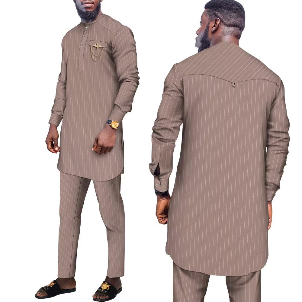 African Men's Suit - Traditional Stripe Blazer & Pants 2-Piece Set | Business Formal Attire for Wedding, Party & Evening Events | Perfect for Cultural Celebrations, Office Wear & Special Occasions