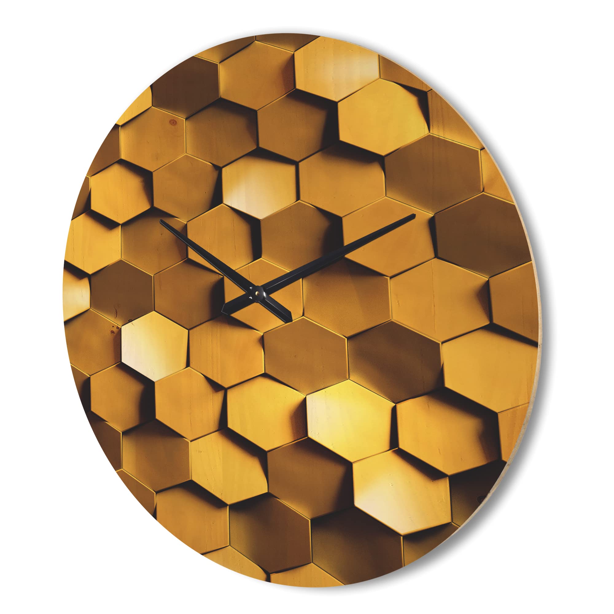 DesignQ Golden Honeycomb Texture Wall Clock - Large Modern Wooden Wall Clock with Unique Honeycomb Pattern, Oversized Decorative Clock for Living Room, Bedroom & Office Décor | Perfect for Home, Office & Gift Giving