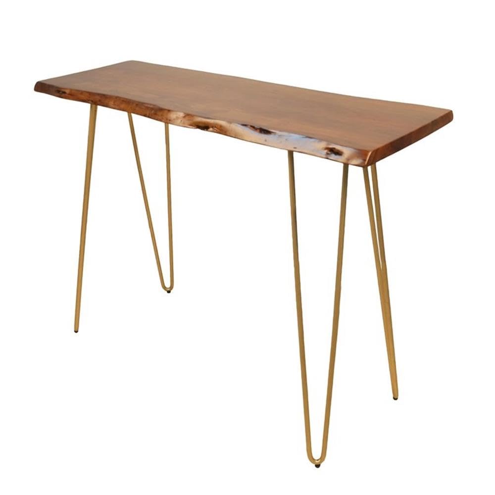 Live Edge Elm Wood Console Table with Gold Accents - Modern Entryway, Hallway & Living Room Furniture for Home Decor