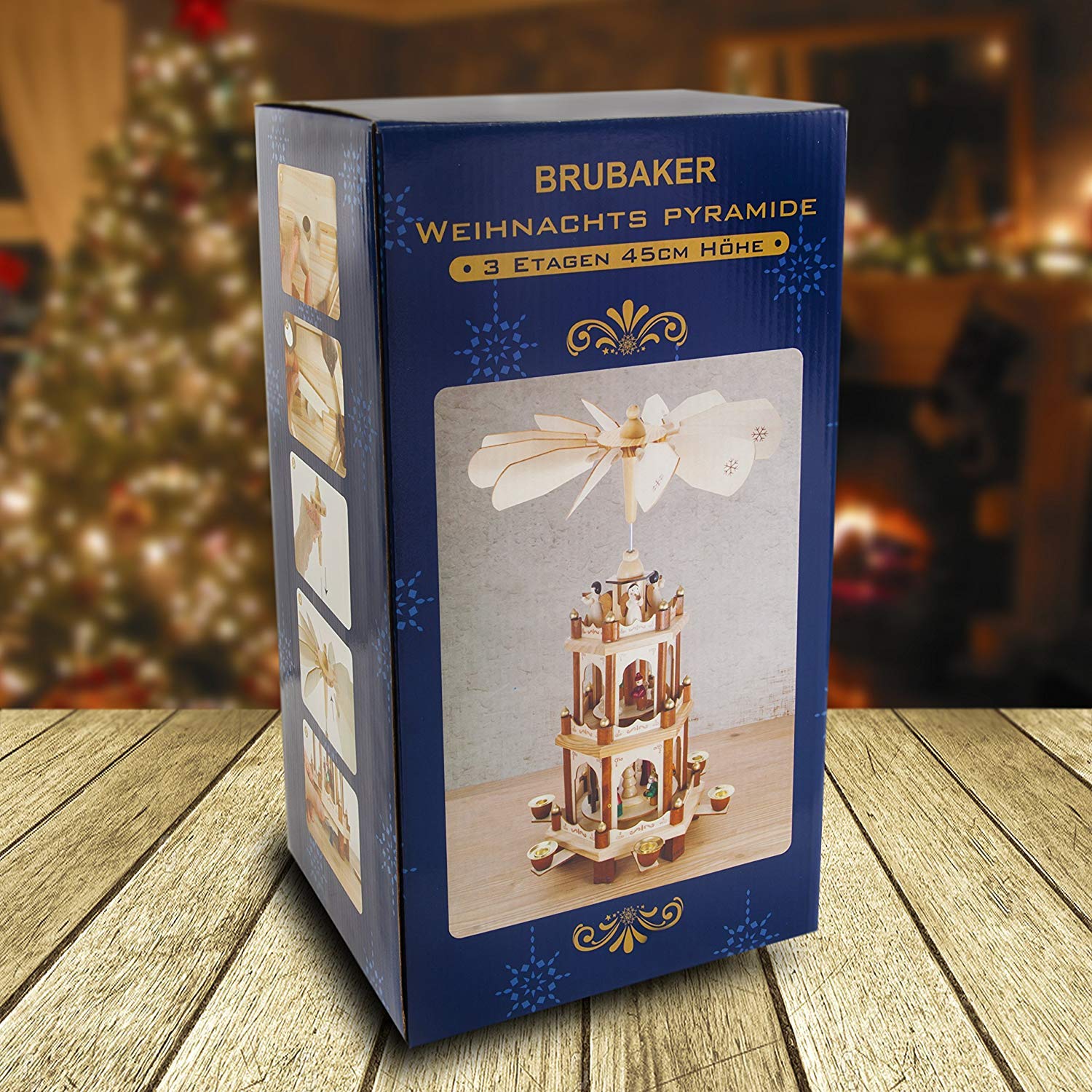 BRUBAKER 3-Tier 18-Inch Christmas Pyramid Set with 20 White Candles & Candle Adhesive - Perfect for Holiday Home Decor, Table Centerpiece, and Christmas Gift