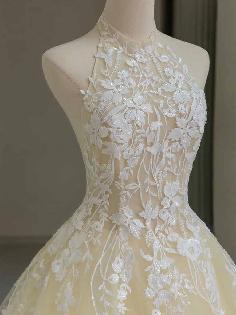 Elegant A-Line Champagne Lace Tulle Long Prom Dress for Graduation & Formal Events - Perfect for Homecoming, Dances & Special Occasions