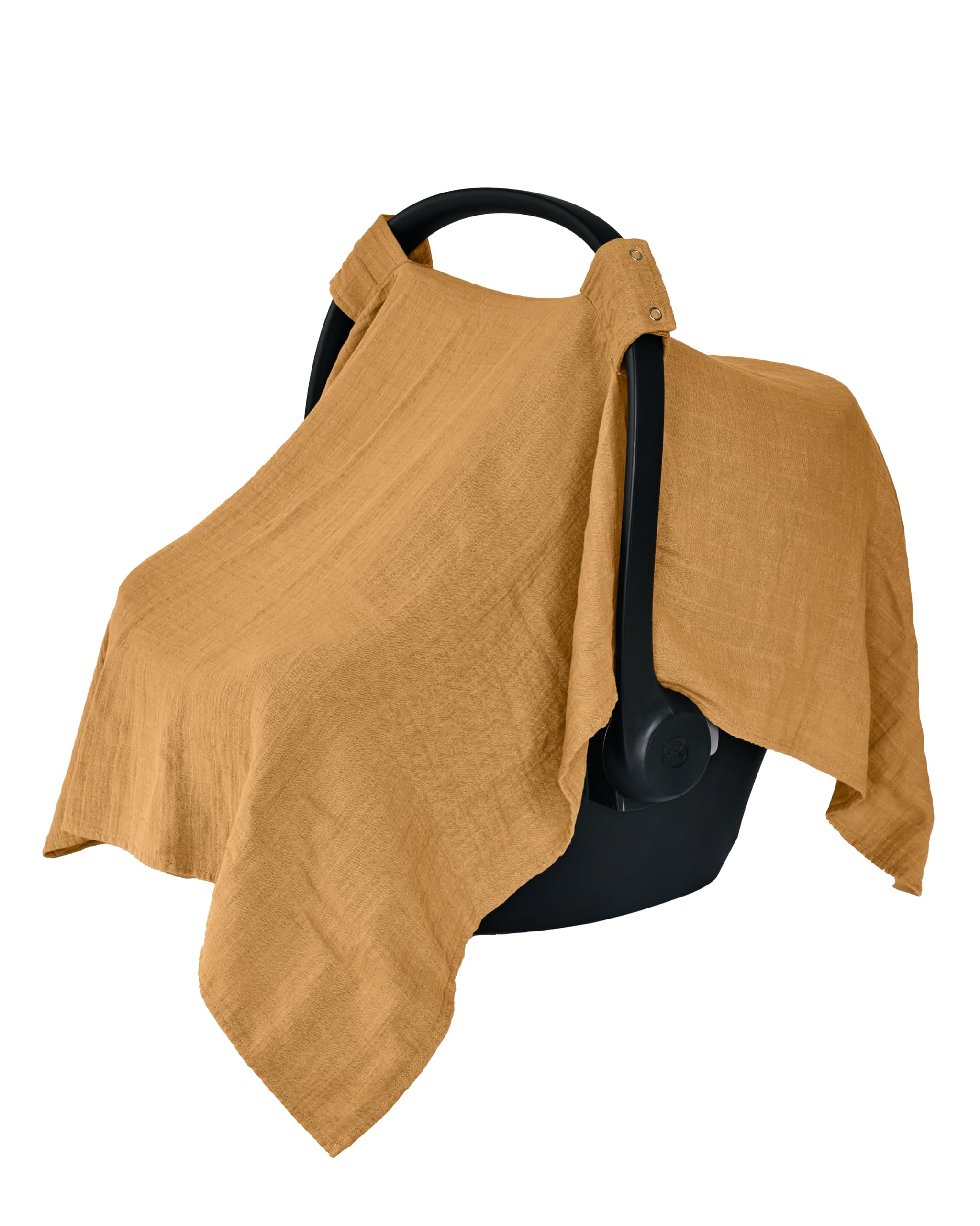 100% Organic Muslin Baby Car Seat Cover - Breathable & Soft Car Seat Canopy for Boys & Girls, Autumn Yellow - Perfect for Strollers, Shopping & Outdoor Protection
