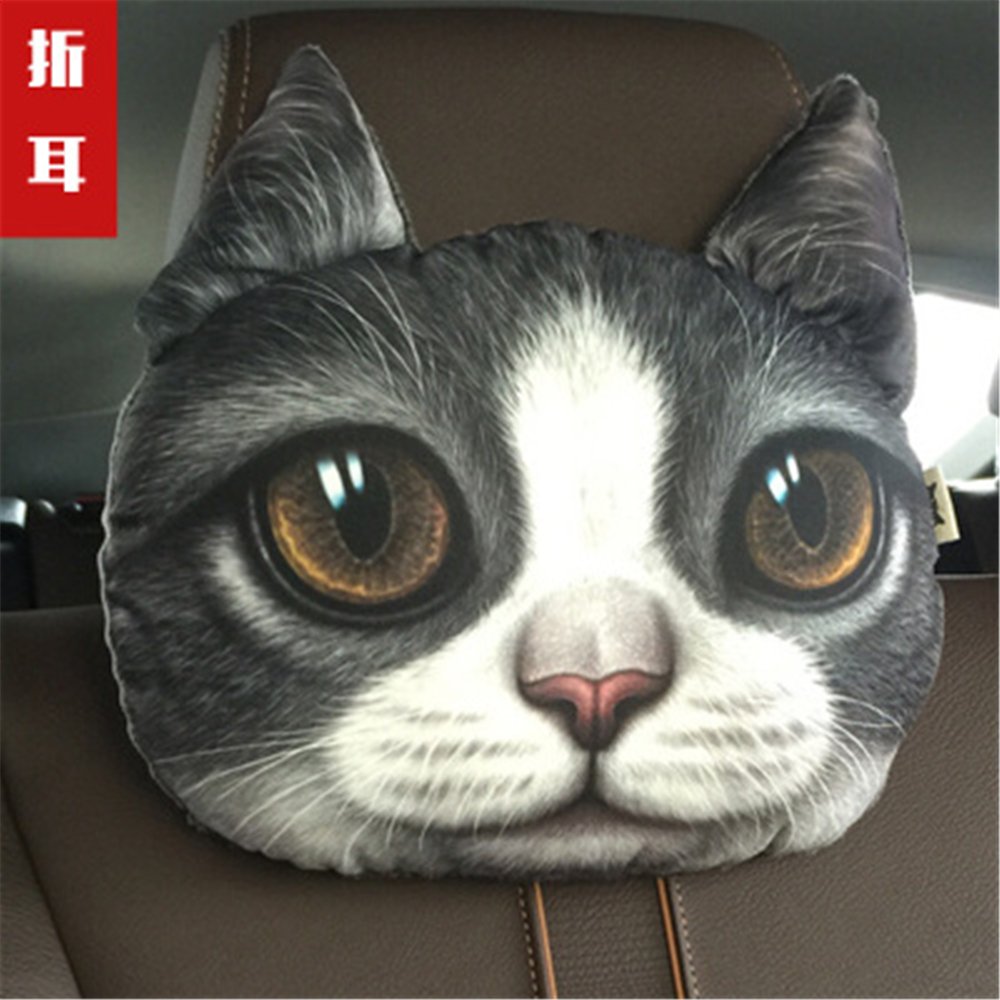 1PCS Kawaii Cute 3D Animal Car Neck Pillow - Soft Headrest Support for Car Seat, Office Chair & Travel - Funny Cat Design Auto Accessories for Comfort & Decoration