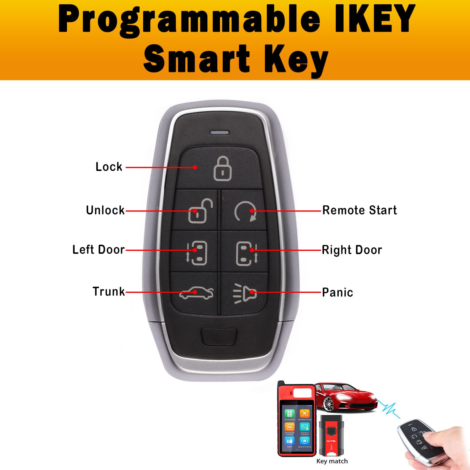 Autel IKEYAT7TPRS Programmable Smart Key Fob 2024 - Universal 7-Button Car Key Replacement for 700+ Vehicles | Long Range, OE-Quality | Compatible with Autel KM100/IM508/IM608 | Perfect for Key Duplication, Vehicle Access & Remote Start