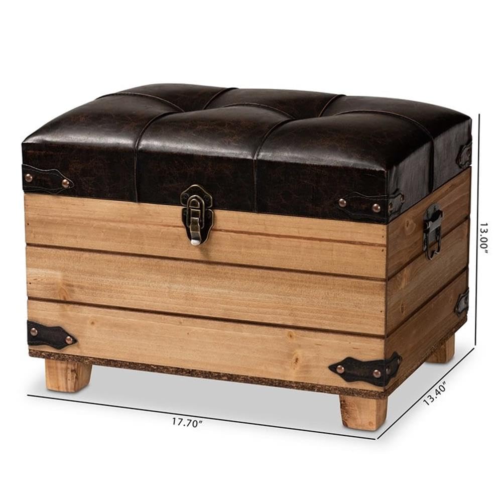 Rustic Dark Brown Wood Storage Ottoman with Lift Top - BOWERY HILL Coffee Table Bench for Living Room, Bedroom & Entryway - Multi-Functional Footrest, Seat & Hidden Storage