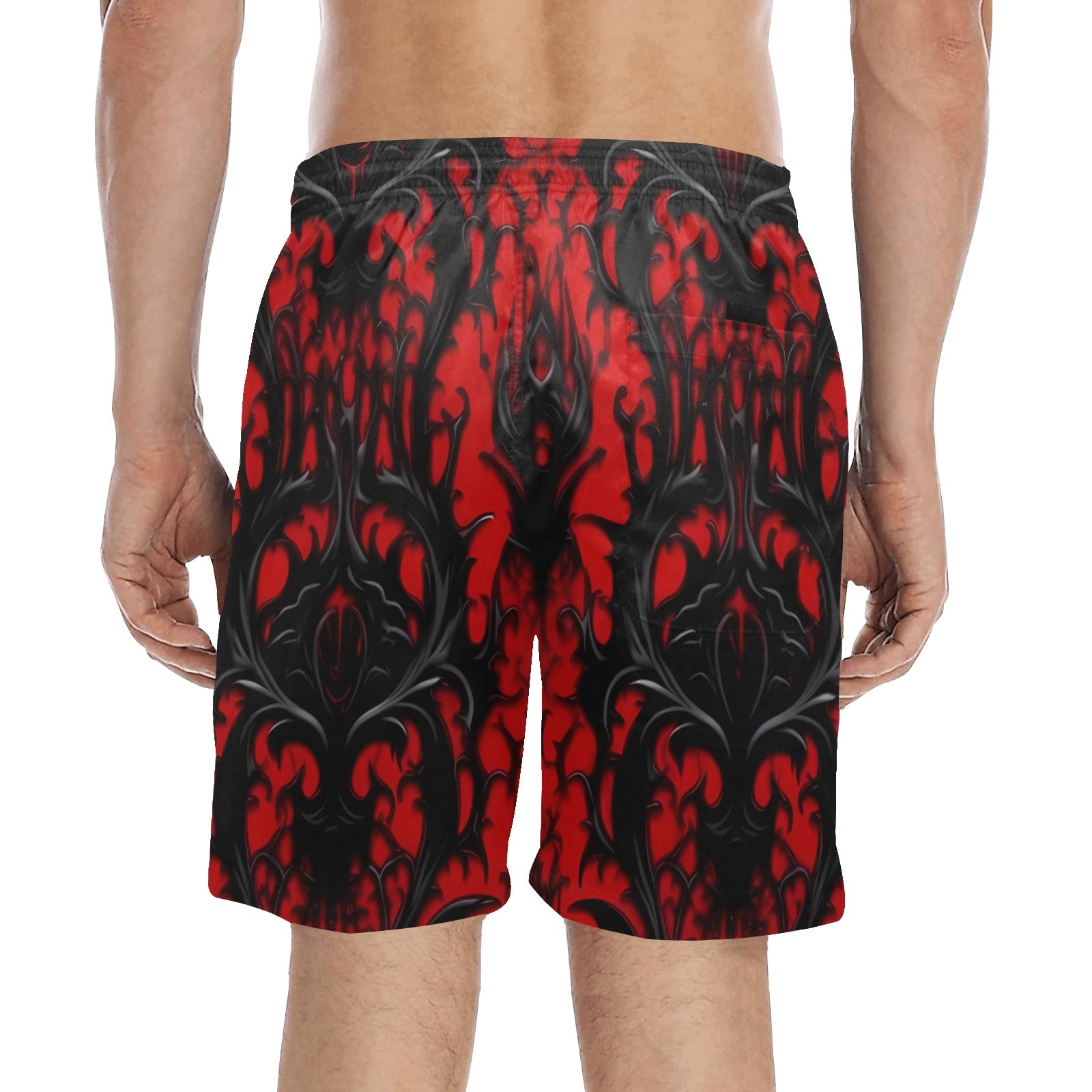 Gothic Red and Black Pattern Beach Shorts for Men & Women - Stylish Swimwear & Summer Vacation Outfit - Perfect for Pool Parties, Beach Trips, and Casual Wear
