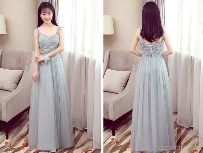 Affordable Gray Lace Soft Tulle Long Bridesmaid Dresses - Mismatched Elegant Design for Wedding Party, BD015 | Perfect for Formal Events, Bridal Showers & Special Occasions