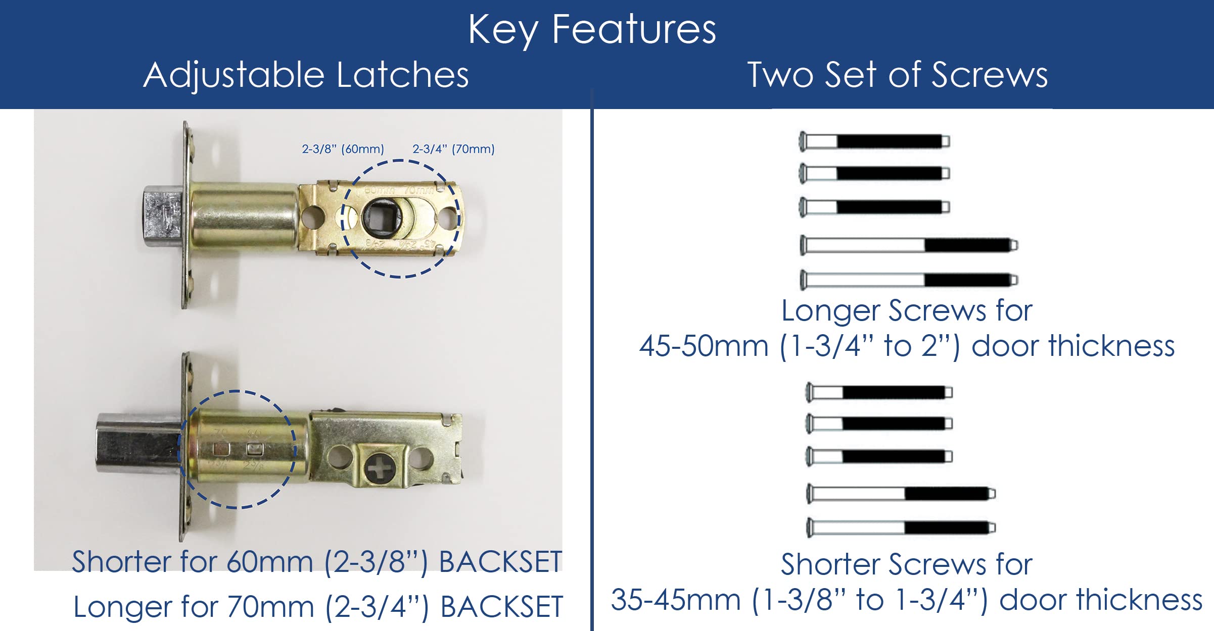 CozyBlock Double Door Handle Sets with Single Cylinder Deadbolt - Adjustable Rectangular Entry Door Lock Set with Dummy (Round Lever, Brushed Nickel Finish) - Perfect for Home, Office & Apartment Security