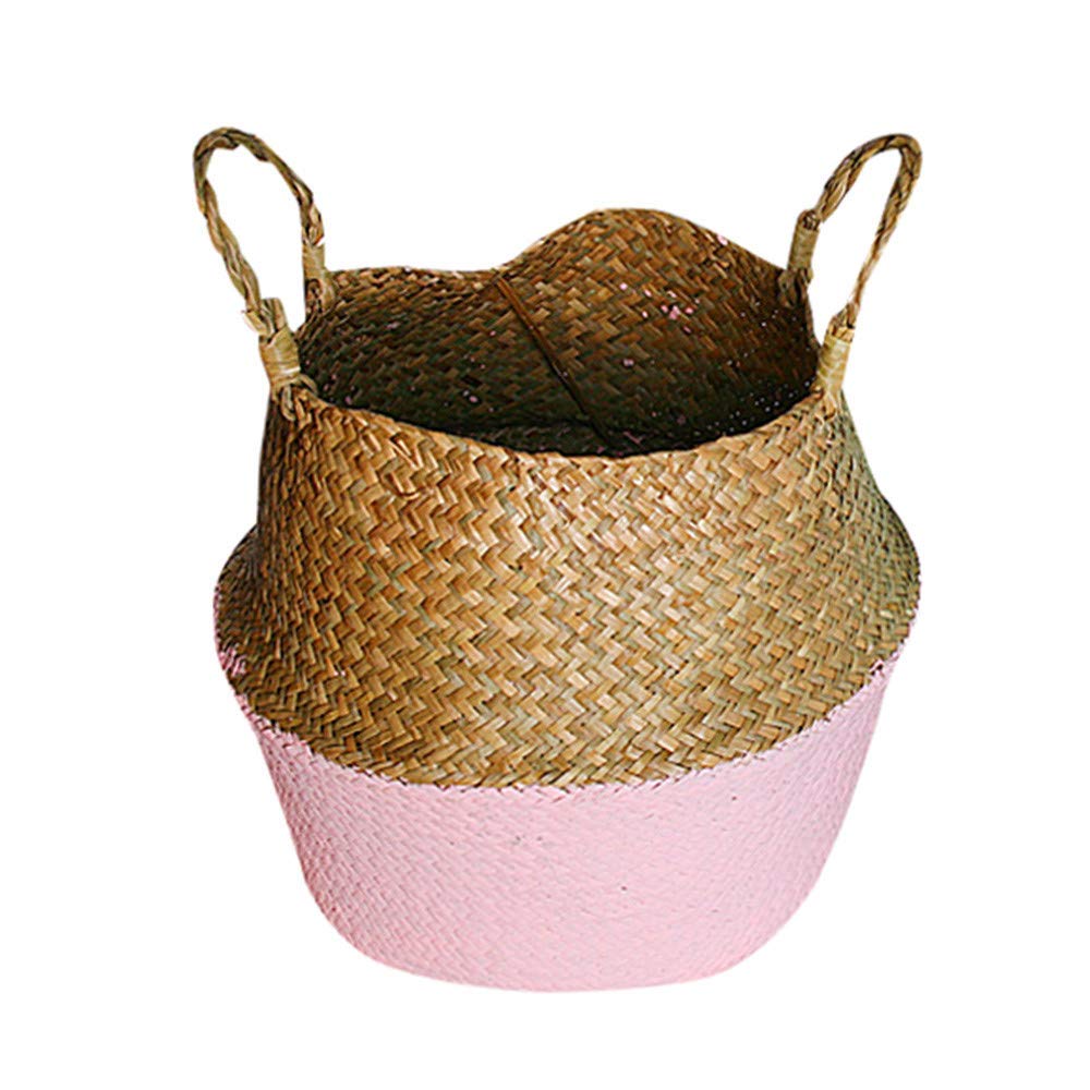 Seagrass Wicker Basket - Foldable Storage Basket for Plants, Laundry, Picnic & Groceries | Natural Woven Flower Pot Cover, Beach Bag & Home Organization Solution