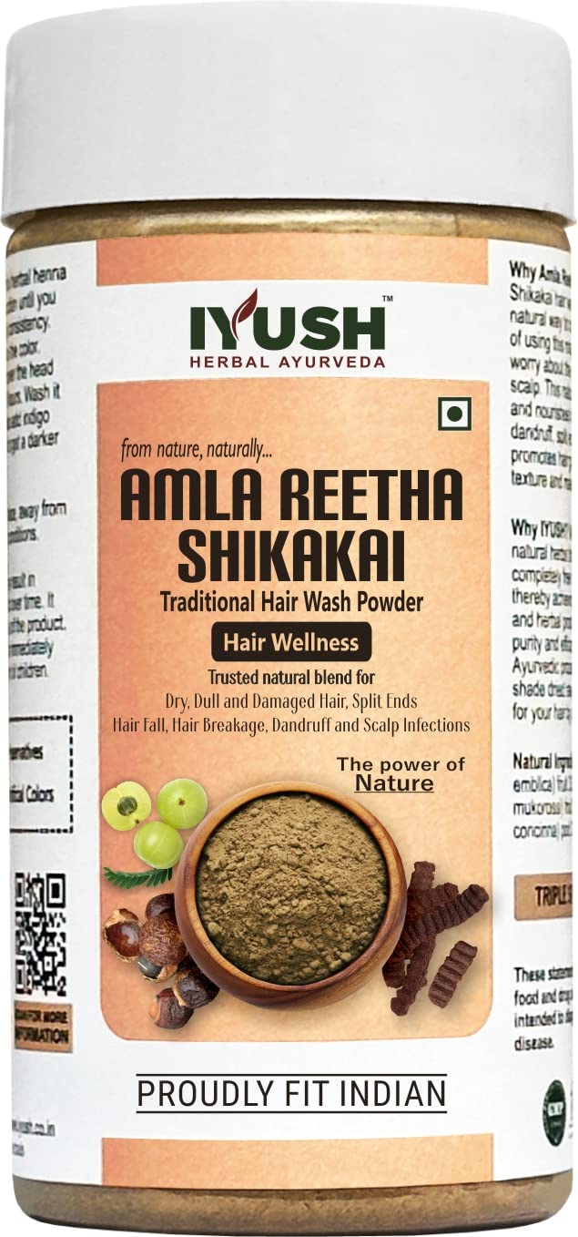 **IYUSH Herbal Ayurveda Amla Reetha Shikakai Powder for Hair Growth & Volume - 250gm | Natural Hair Mask & Wash Powder | Traditional Herbal Remedy for Strong, Healthy Hair | Perfect for DIY Hair Care & Scalp Treatment**