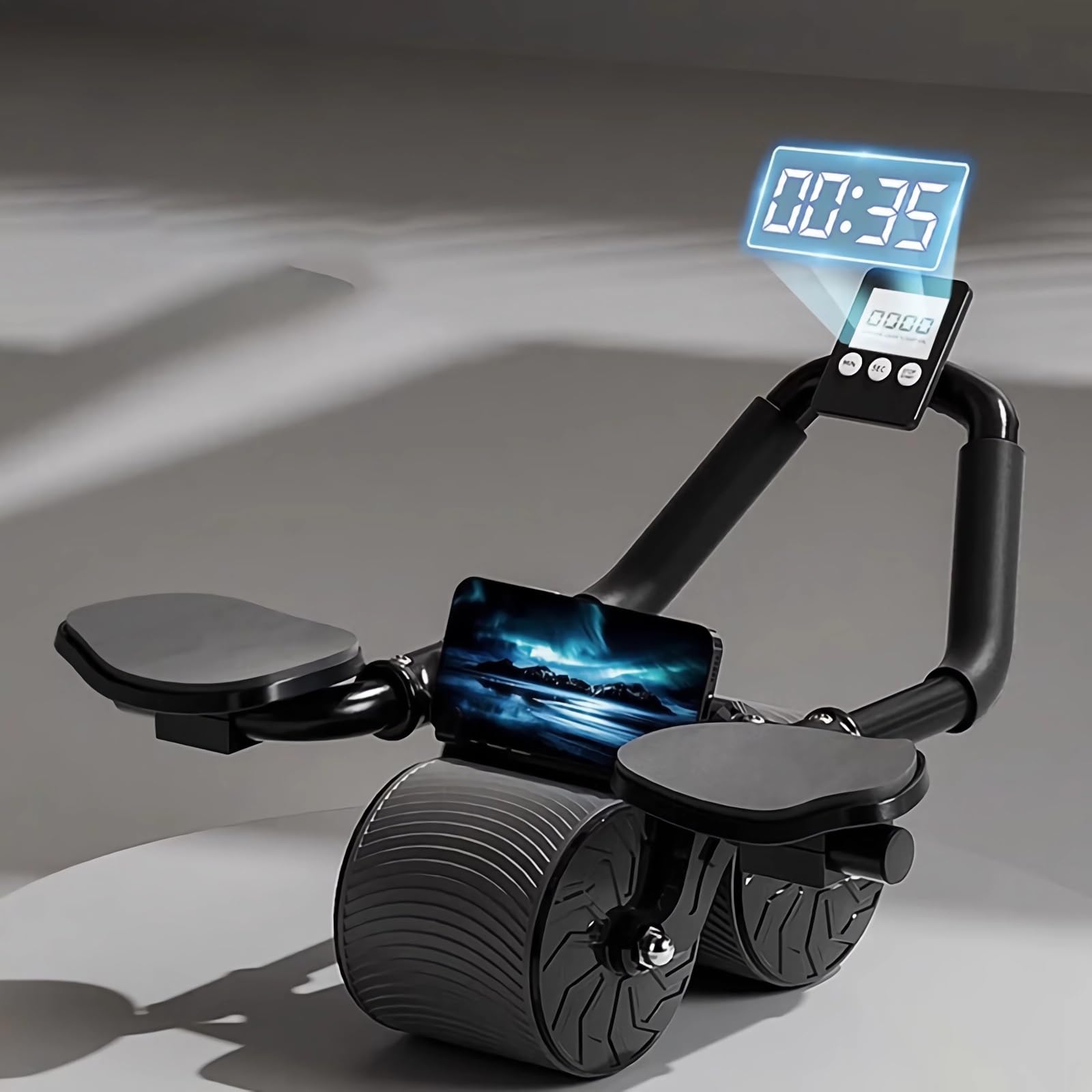 SmartSaker Ab Wheel Roller with Elbow Support & Phone Holder - Automatic Rebound Core Workout Equipment for Abs, Back & Full Body Training - Perfect for Home Gym, Office & Outdoor Fitness Routines