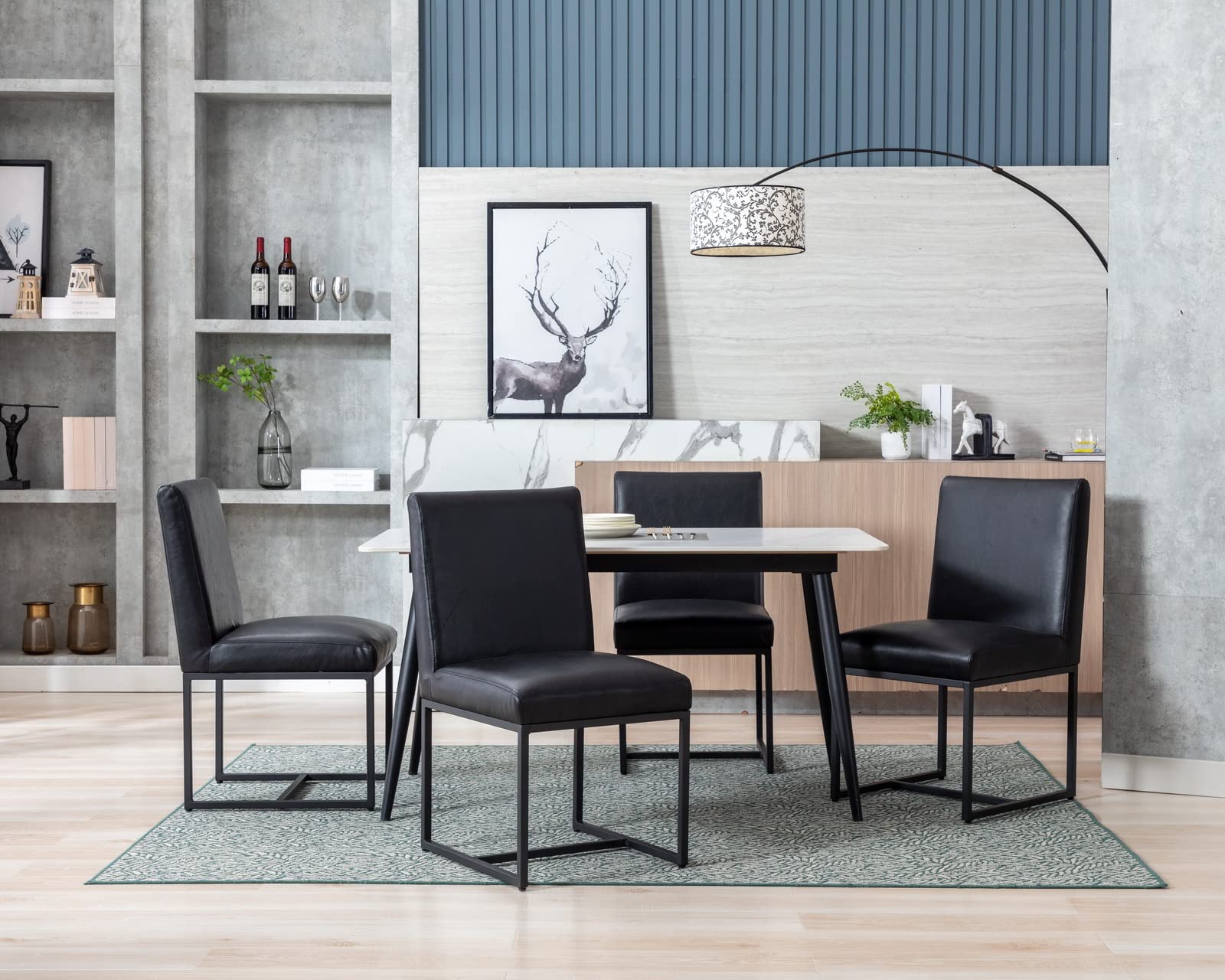 Premium CIMOTA Black Leather Dining Chairs Set of 2 - Modern Upholstered Armless Side Chairs with Sturdy Black Metal Base for Dining Room, Kitchen, Restaurant & Office - Perfect for Home Decor & Guest Seating (2-Piece Set)