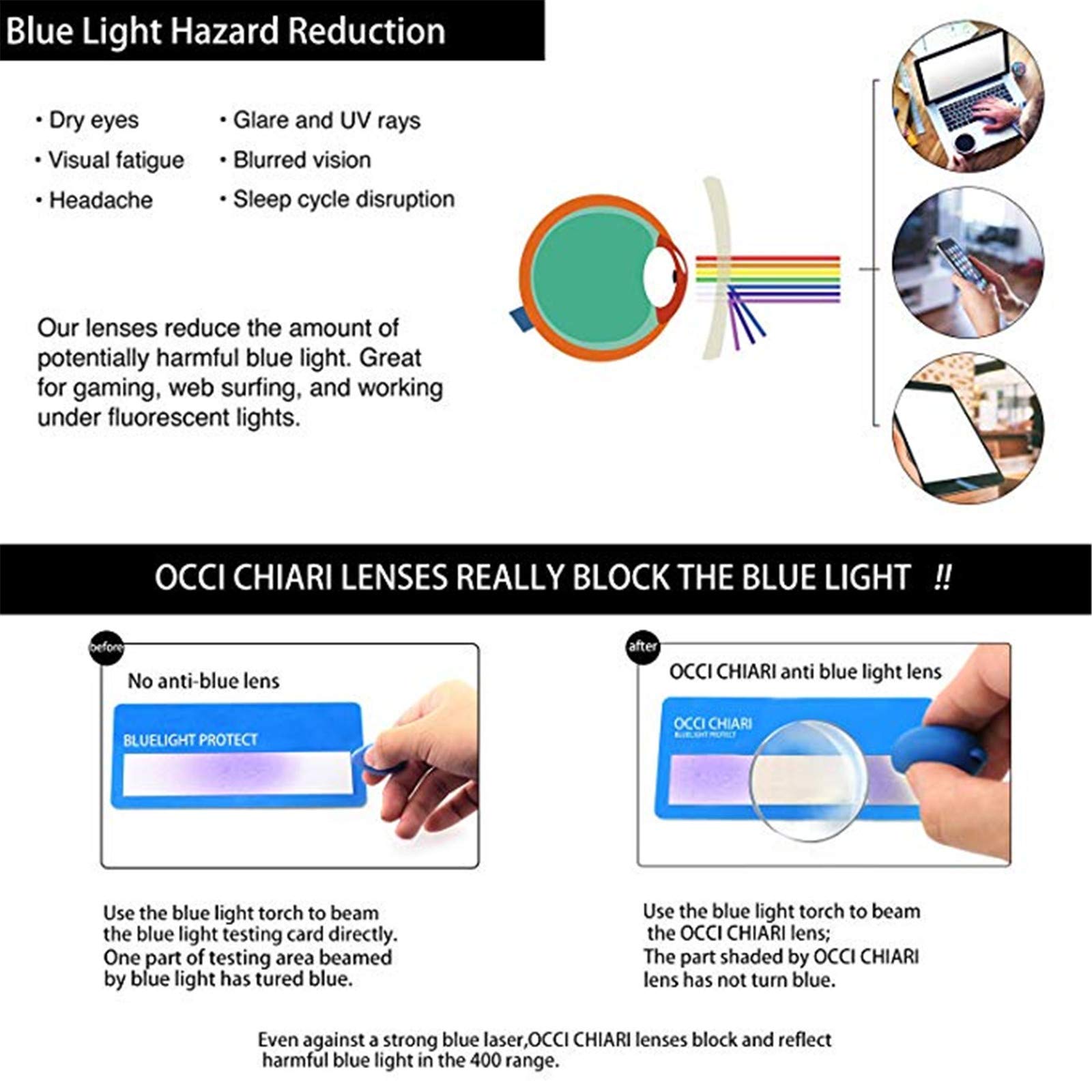 OCCI CHIARI Blue Light Blocking Glasses for Men - Square Frame Computer & Gaming Eyewear - Reduce Eye Strain for Work, Gaming & Screen Use