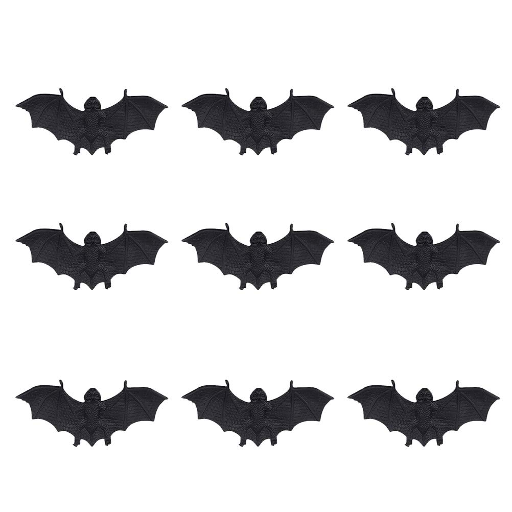 Amosfun 50 Pcs Fake Plastic Bats for Halloween Decorations - Realistic Black Bat Prank Toys for Spooky Party, Haunted House, and Trick or Treat Scenes