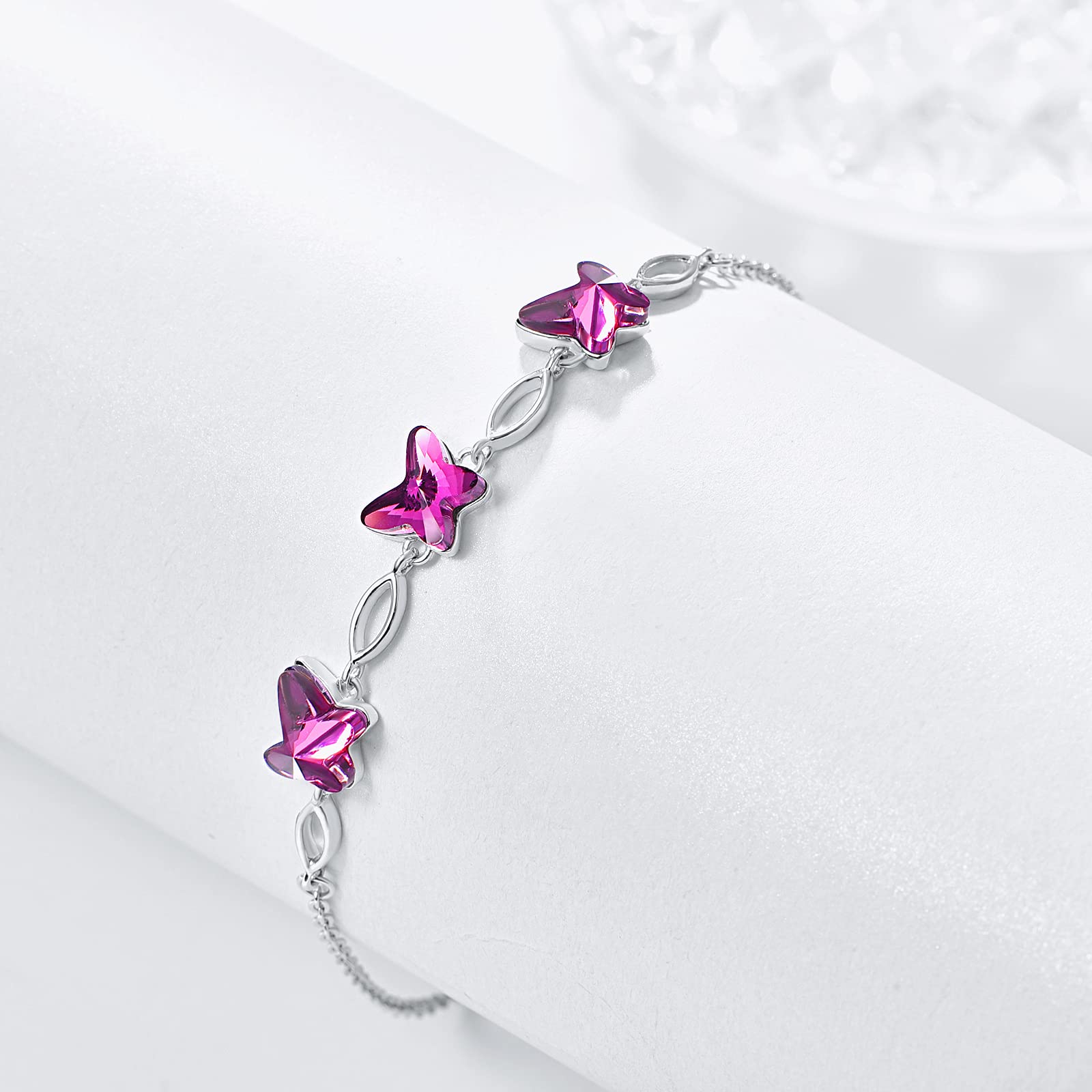 DreamBoat 925 Sterling Silver Purple Crystal Butterfly Bracelet for Women - Elegant Animal Jewelry, Dainty Crystal Bracelet, Unique Butterfly Gift for Her - Perfect for Birthday, Anniversary & Everyday Wear