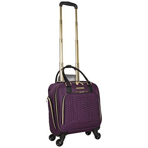 Aimee Kestenberg Women's Polyester Twill Double Pocket Quilted Python Print 4-Wheel Underseat Carry-On Luggage in Plum - Perfect for Air Travel, Business Trips & Weekend Getaways