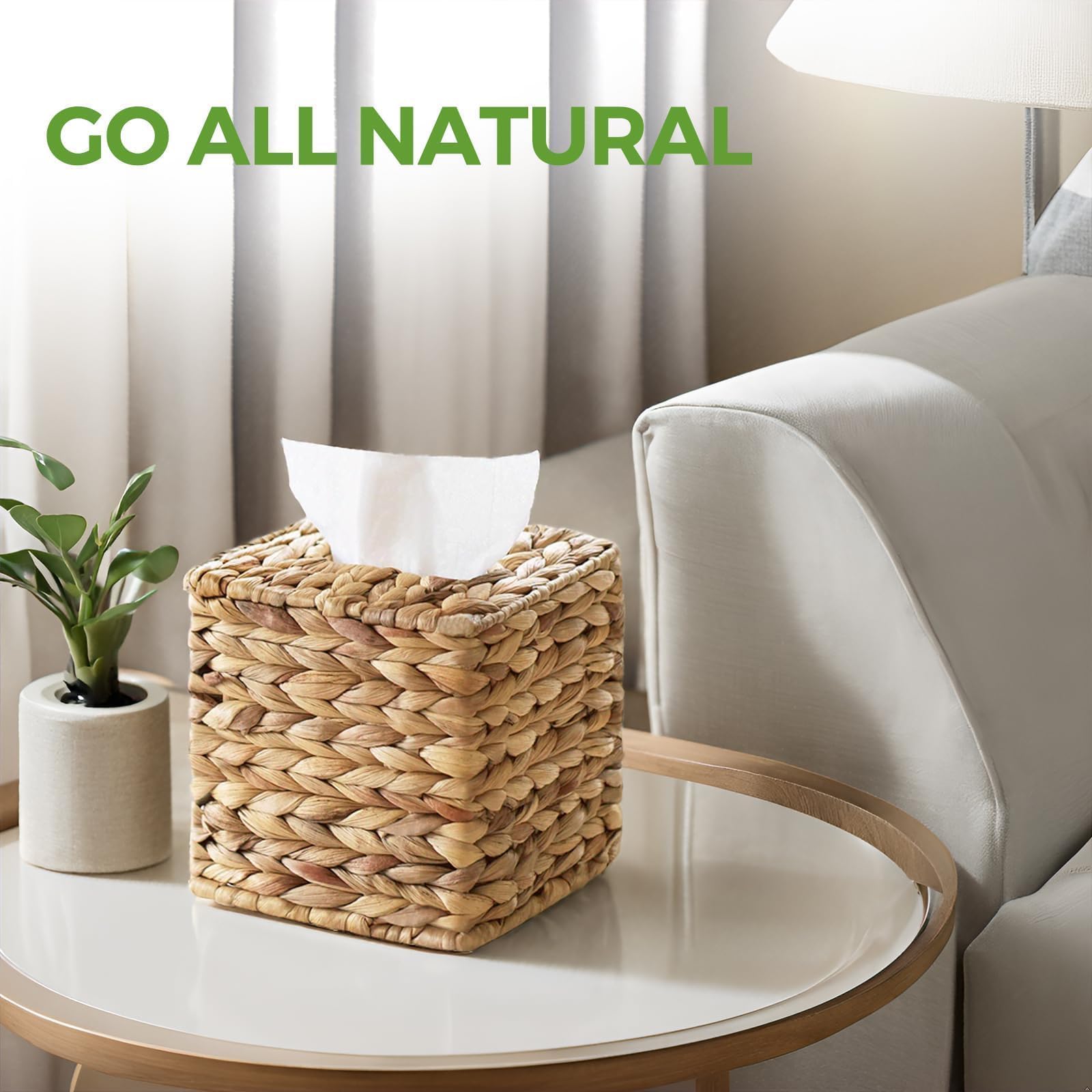 Natural Rattan Tissue Box Cover - Hand Woven Square Wicker Tissue Holder for Bathroom, Living Room, Kitchen & Office | Stylish Home Decor for Facial Tissues & Desk Organization