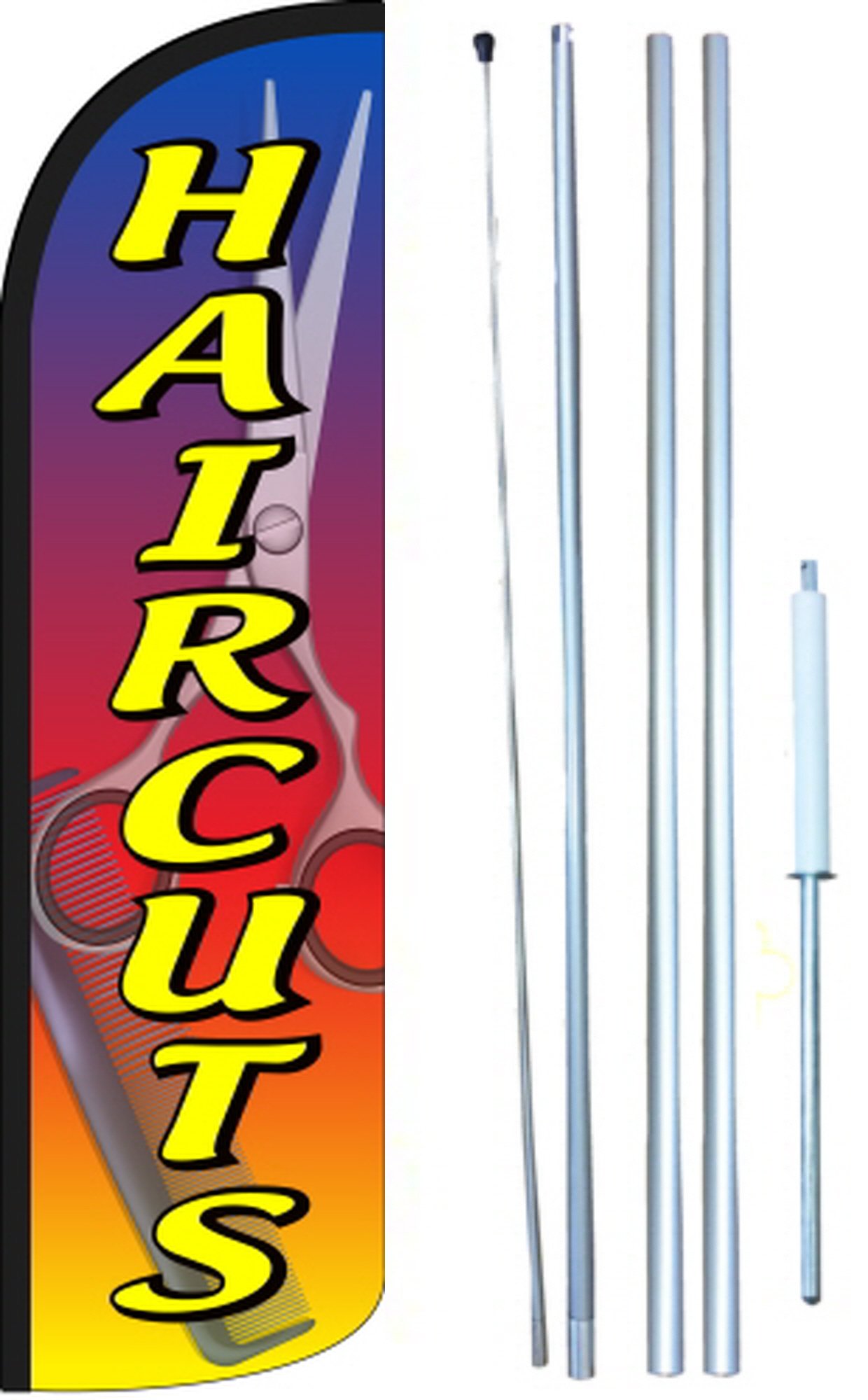 Windproof Swooper Haircut Flag Kit - Full Sleeve Hairdressing Barber Pole for Outdoor Barber Shops & Salons | Perfect for Street Advertising & Professional Hair Stylists