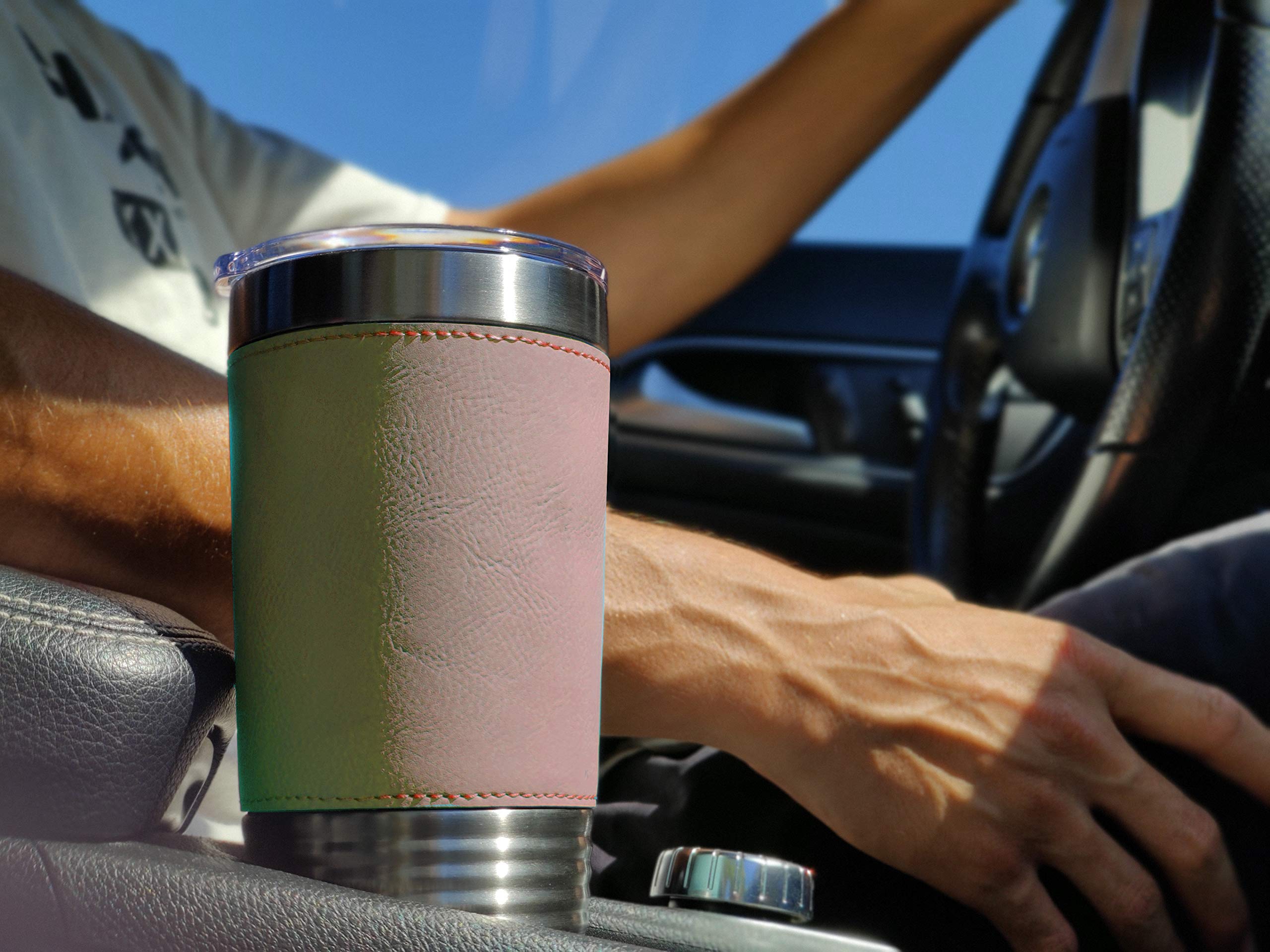 LaserGram 20oz Vacuum Insulated Stainless Steel Tumbler with Leakproof Lid - Custom Engraved Golf Gift for Men & Women - Perfect for Golf Course, Office & Outdoor Activities (Faux Leather, Light Brown)