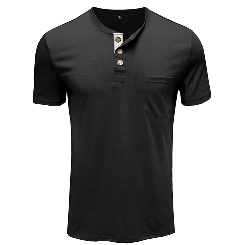 Men's Casual Short Sleeve Henley Shirt - Breathable Cotton Button-Up T-Shirt with Chest Pocket | Perfect for Summer Outings, Beach Trips and Casual Wear