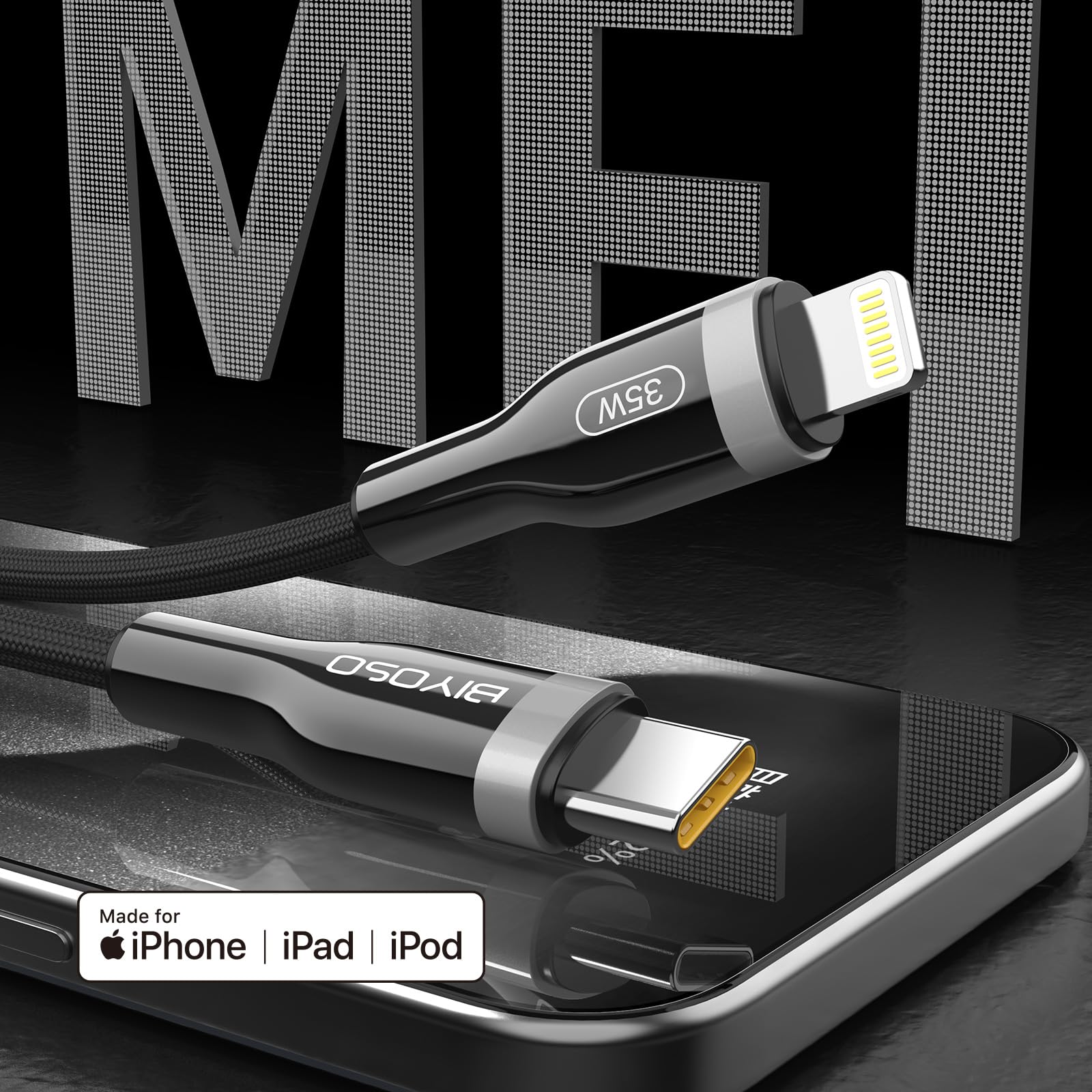 35W USB C to Lightning Fast Charging Cable 1.2M - Zinc Alloy Braided Durable Cord for iPhone 14/13/12/11, iPad, MacBook - High-Speed Data Sync & Fast Charging - Perfect for Home, Office & Travel Use