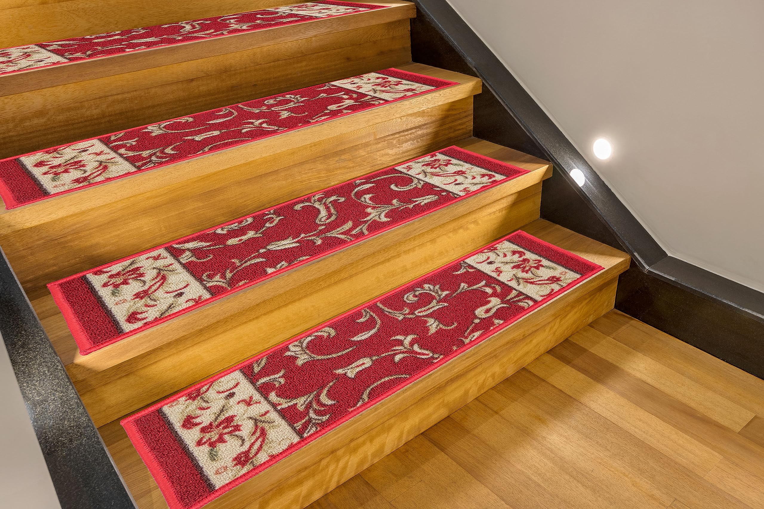 Custom Size Stair Treads - Veronica Floral Red Non-Slip Stair Treads (12in x 36in) - Handmade Home Decor for Stairs, Entryway & Indoor Safety