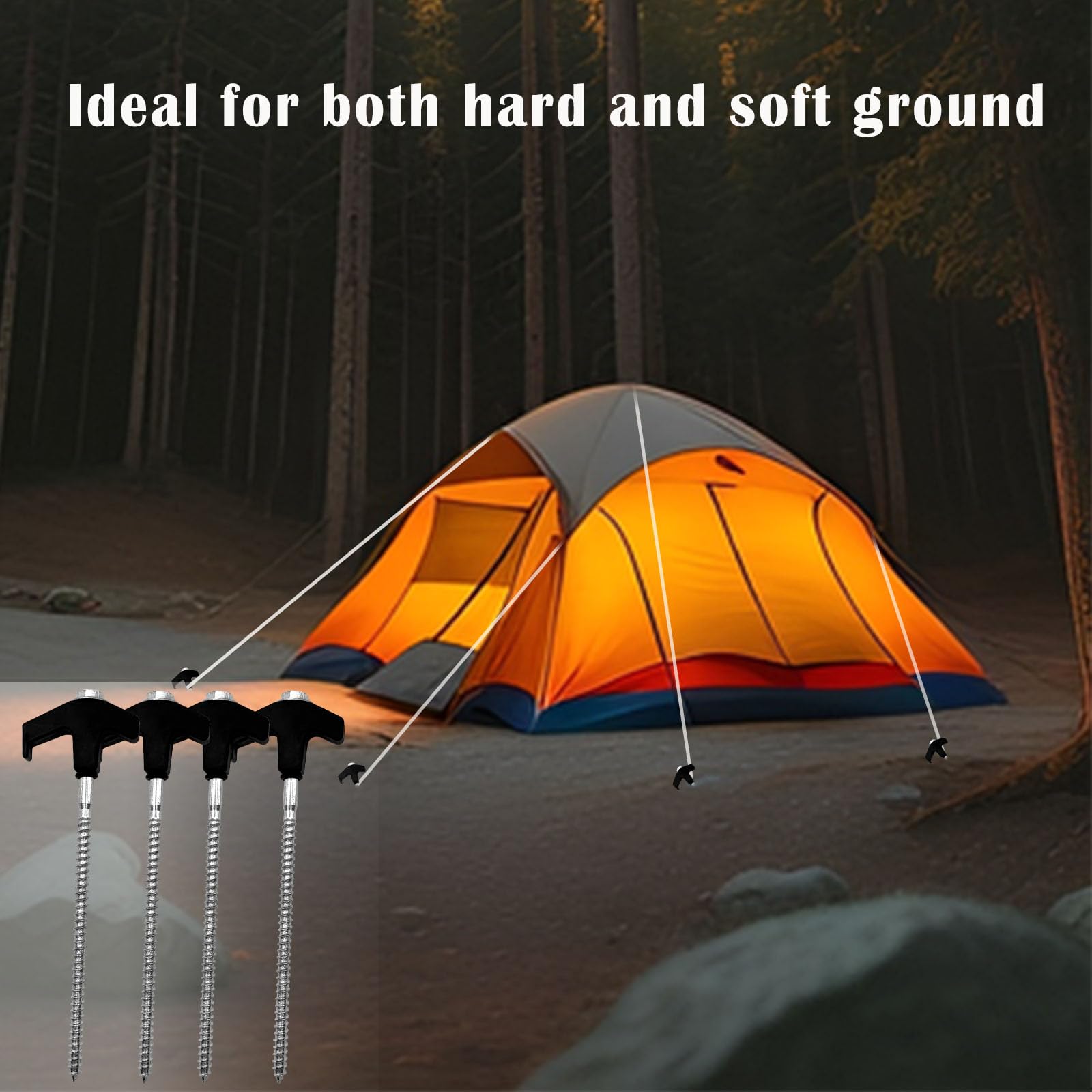 20 Pack 8 Inch Heavy Duty Screw-in Tent Stakes - Hex Head Drillable Camping Pegs for Canopies, Patio, Garden & Outdoor Use - Perfect for Camping, Backpacking, Picnics & Beach Tents (Black)