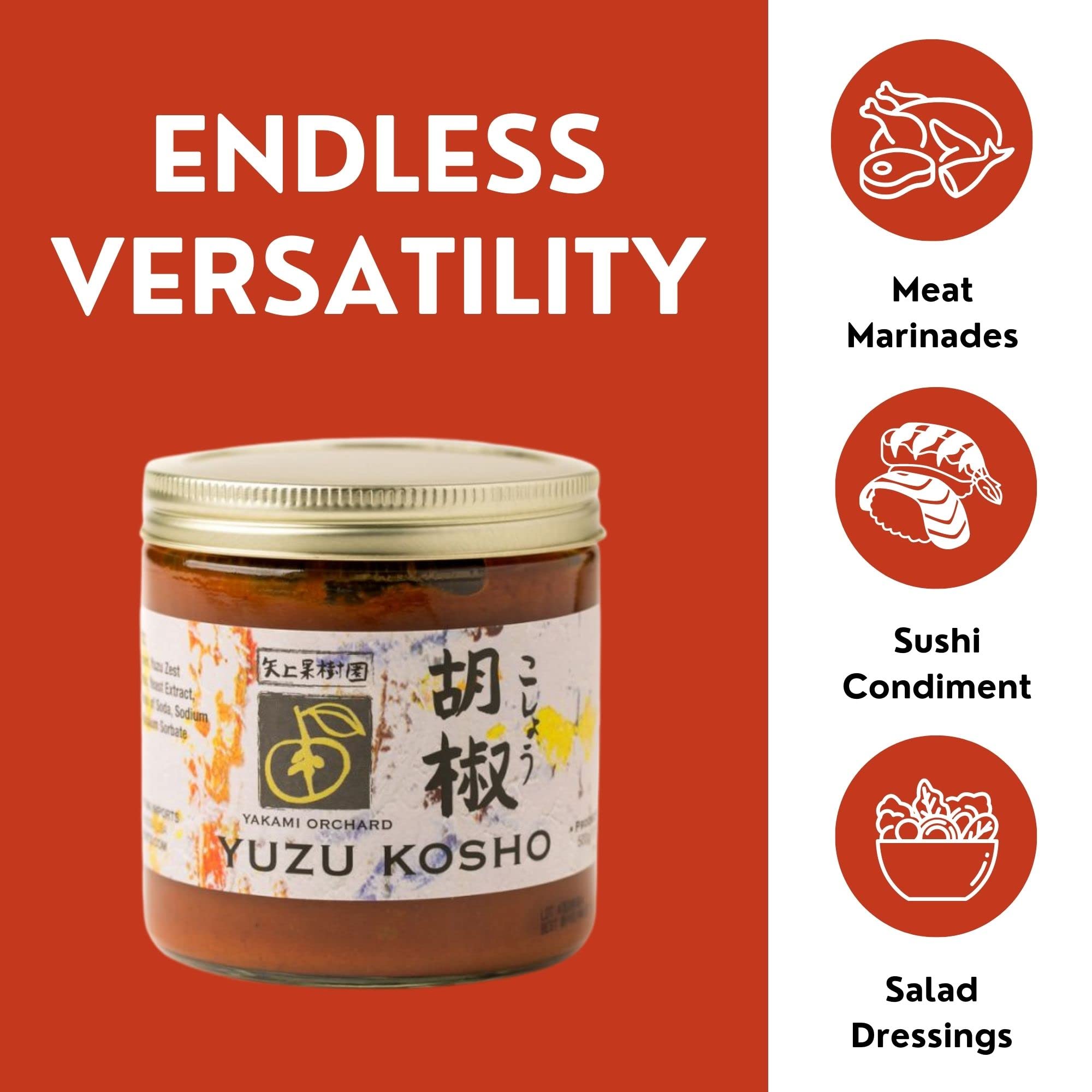 Premium Red Yuzu Kosho Japanese Chili Paste - 17.6 oz Glass Jar - Authentic Citrus Chili Condiment for Sushi, Ramen, Grilled Meats & Asian Cooking