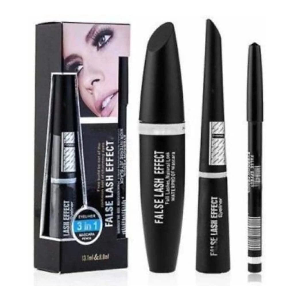 Glomic Professional Waterproof Liquid Eyeliner, Mascara & Eyebrow Pencil 3-Piece Makeup Set - Long Lasting Smudge Proof Cosmetics for Everyday Wear, Party & Special Occasions