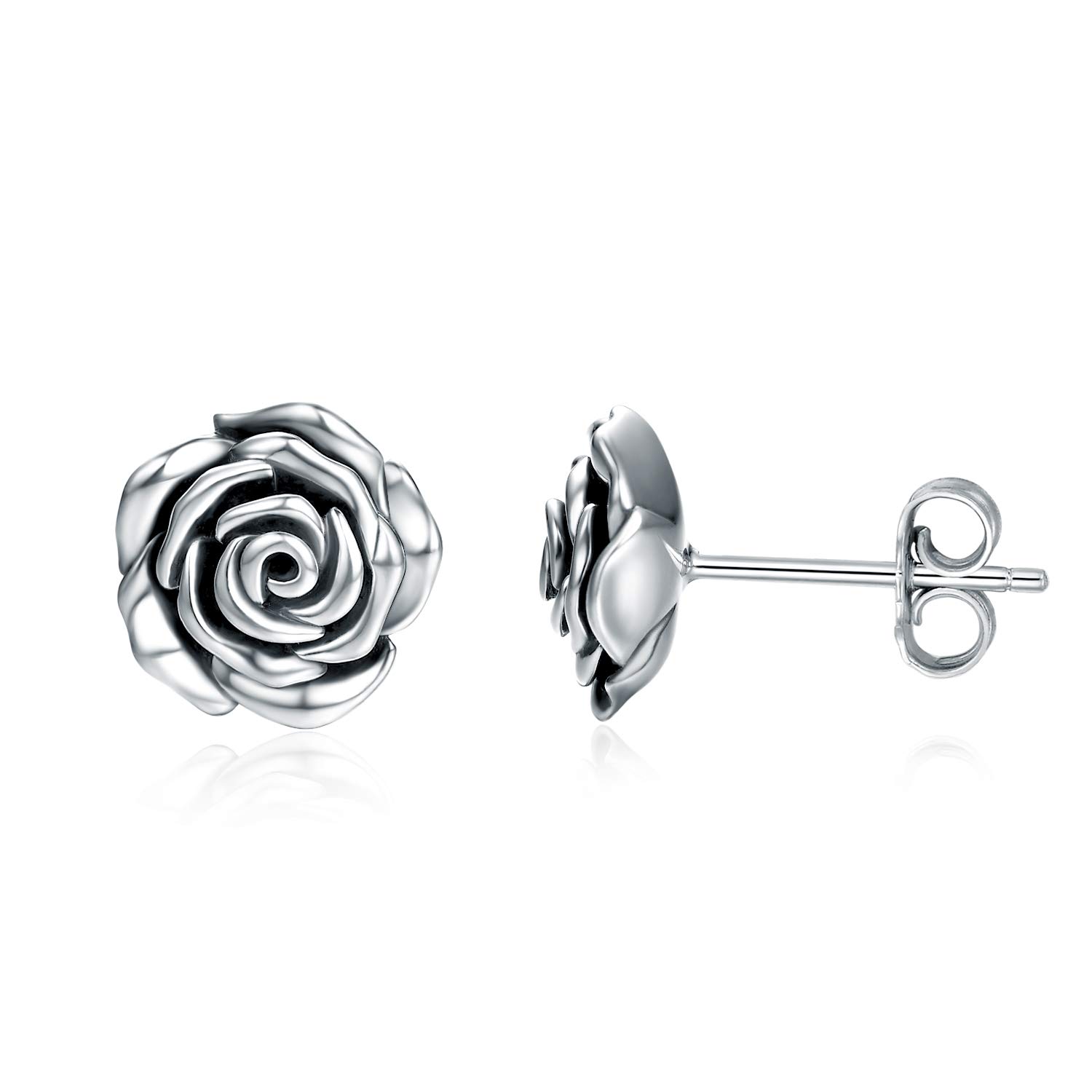 POPKIMI Sterling Silver Rose Flower Stud Earrings for Women - Romantic Promise Jewelry Gift Set for Birthday, Anniversary & Valentine's Day - Perfect for Date Night, Wedding & Special Occasions