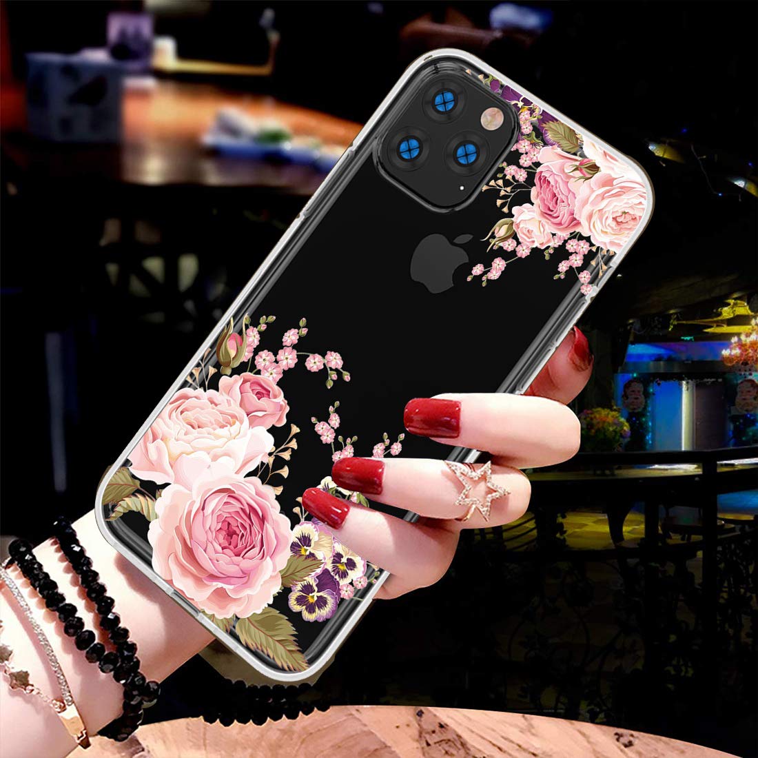 Slim Shockproof Clear Floral TPU Phone Case for iPhone 11 Pro Max 6.5 Inch (Rose Flower) - Durable Flexible Soft Cover Compatible with iPhone 11 Pro Max 2019 - Perfect for Everyday Protection & Stylish Outfits