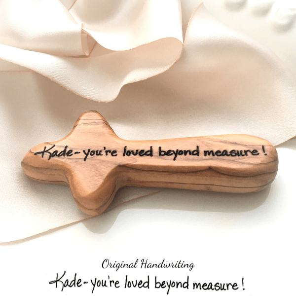 Custom Personalized Holy Land Olive Wood Cross - Engraved with Your Handwriting | Unique Christian Gift for Baptism, Confirmation & Weddings