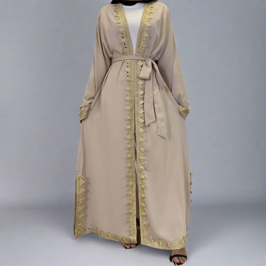 Elegant Embroidered Long Robe Cardigan Open Abaya Dress for Muslim Women - Modest Islamic Fashion for Prayer, Home & Special Occasions
