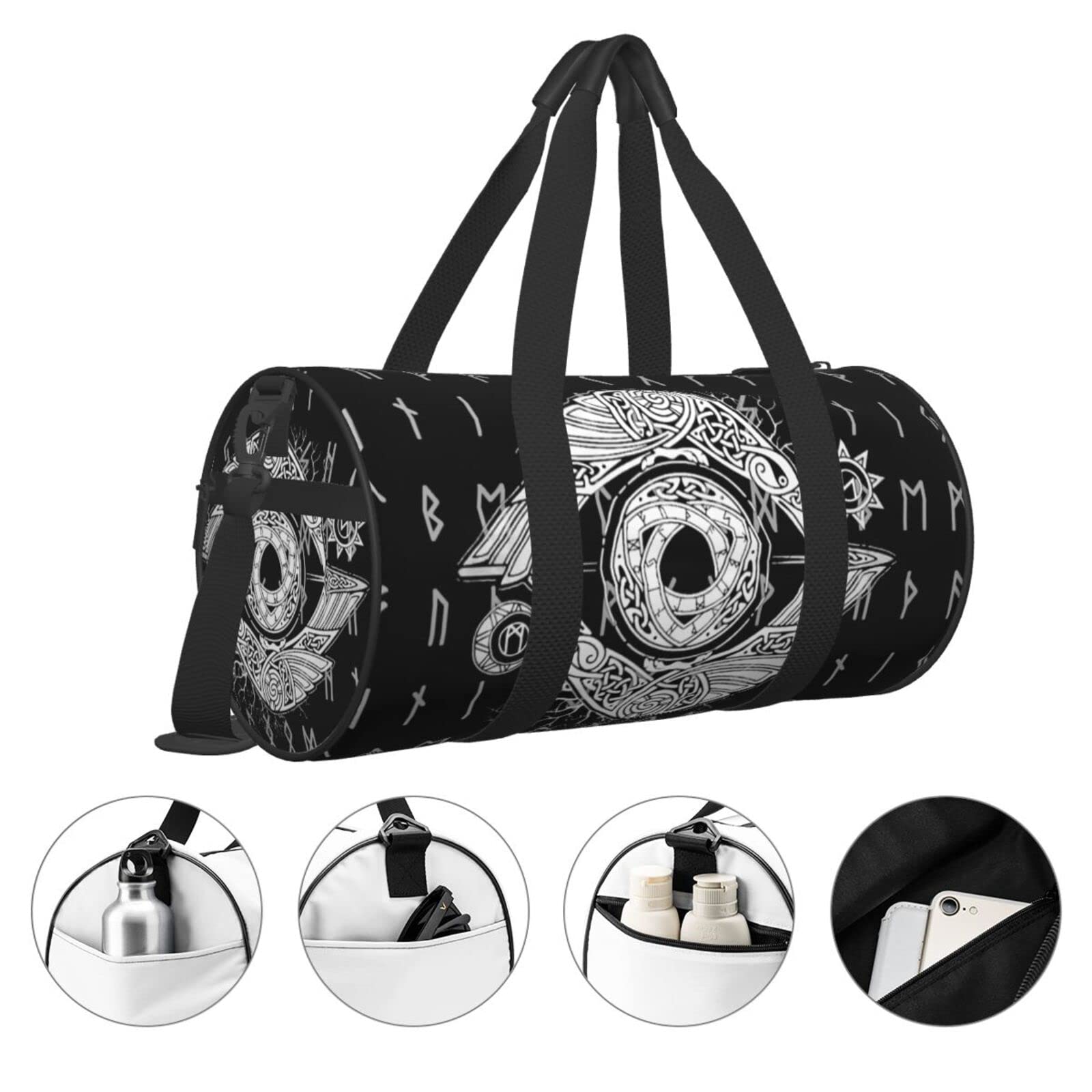 Vikings Print Sports Gym Bag - Lightweight Foldable Zipper Cylinder Travel Bag for Men & Women | Perfect for Gym, Workout, Travel & Sports Gear Storage