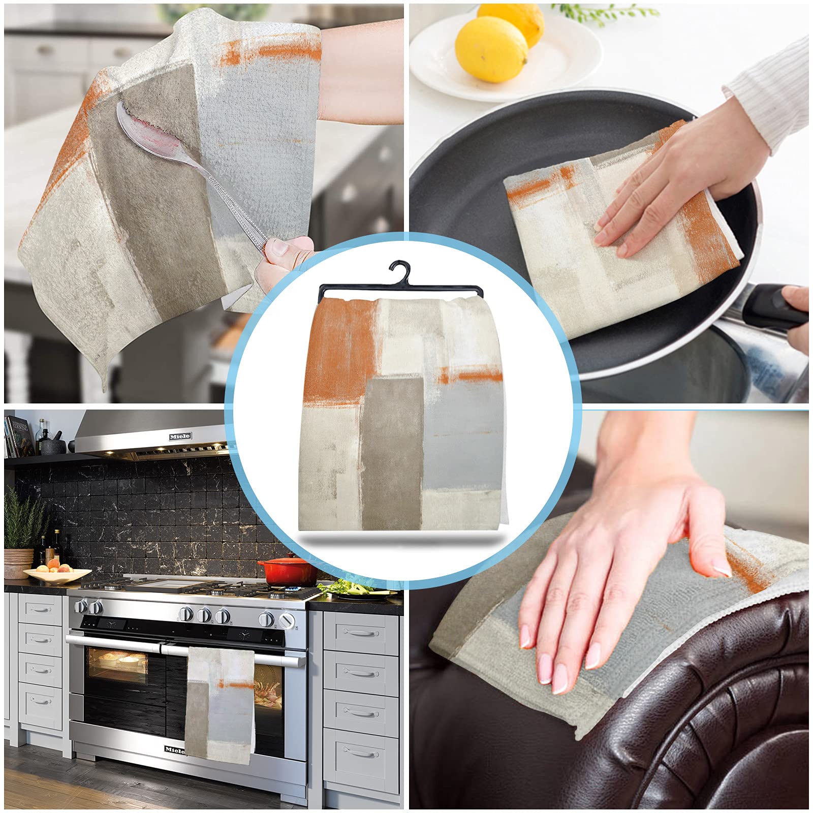 **Premium Cotton Kitchen Towels Set (2 Pack) - 16x28 Inches Soft Absorbent Dish Cloths, Tea Towels & Bar Towels in Trendy Burnt Orange, Brown & Gray Graffiti Art Design - Perfect for Cooking, Cleaning & Home Decor**