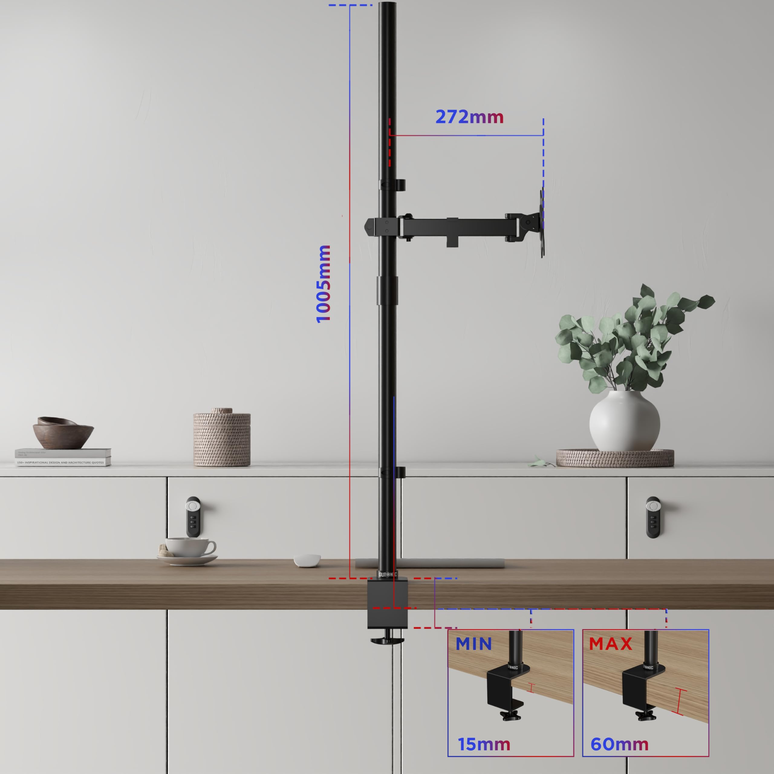 Duronic Single Monitor Stand DMT151X2 - Adjustable Monitor Arm Desk Mount for 13-32