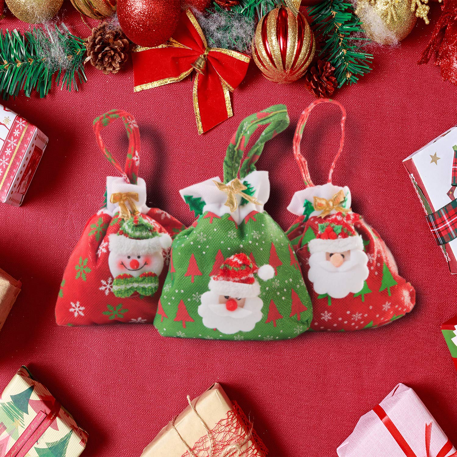 14x9 Inches Drawstring Gift Bags with Bow Ribbon - 3 Pack Christmas Wrapping Bags for Presents, Birthday, Wedding & Party Favors | Perfect for Holiday Gifts, Party Decorations and Special Occasions