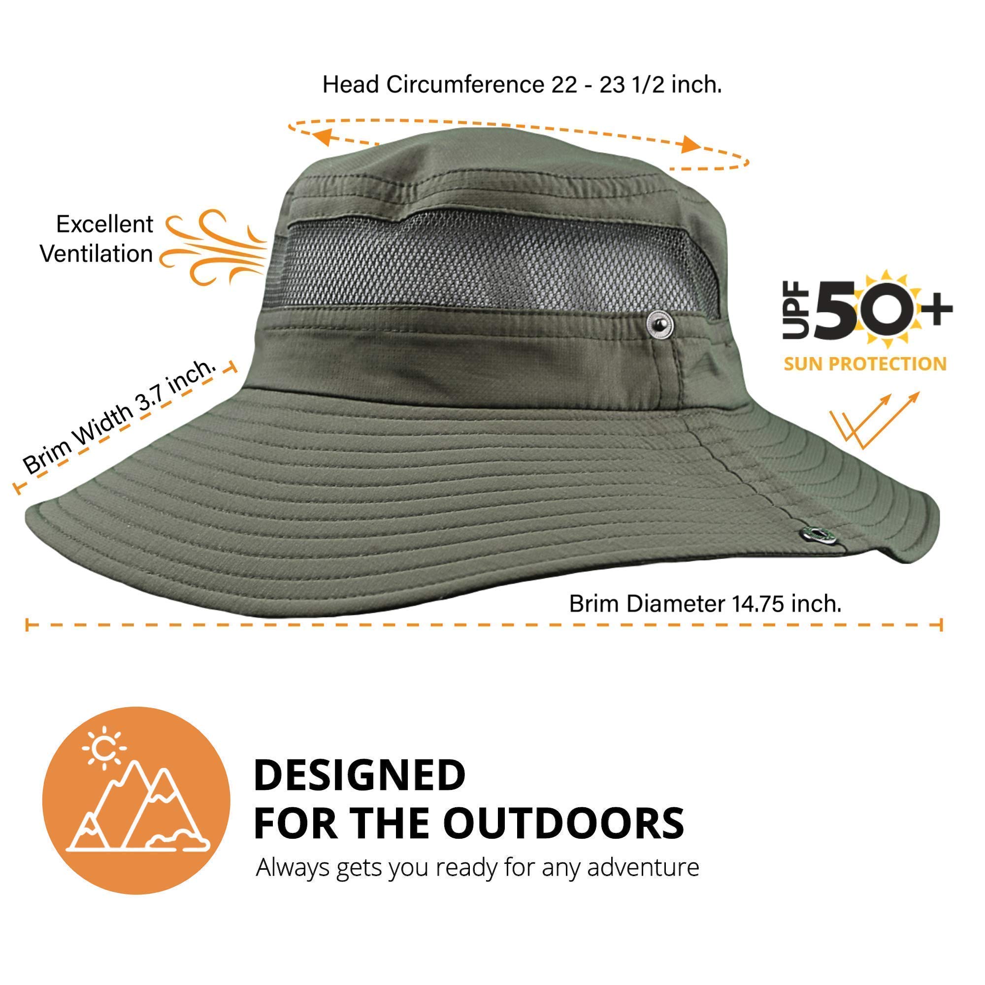 GearTOP UPF 50+ Sun Hat for Men - Wide Brim Explorer Hat with Neck Flap & Adjustable Chin Strap - Outdoor Hiking, Fishing, Beach, Gardening Sun Protection Hat