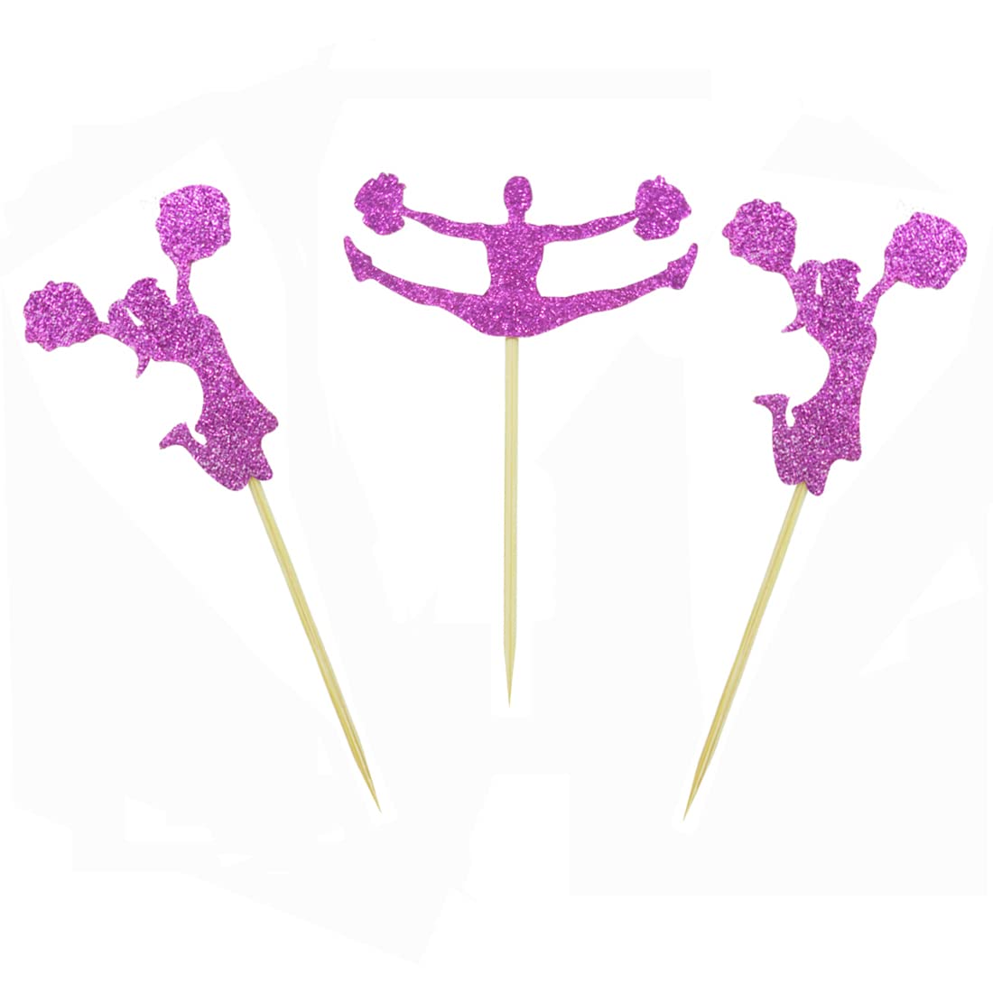 24 PCS Glitter Cheerleader Dance Cupcake Toppers - Sports Party, Baby Shower, Birthday & Wedding Decorations - Perfect for Cheerleading Events, Team Celebrations and Festive Dessert Displays