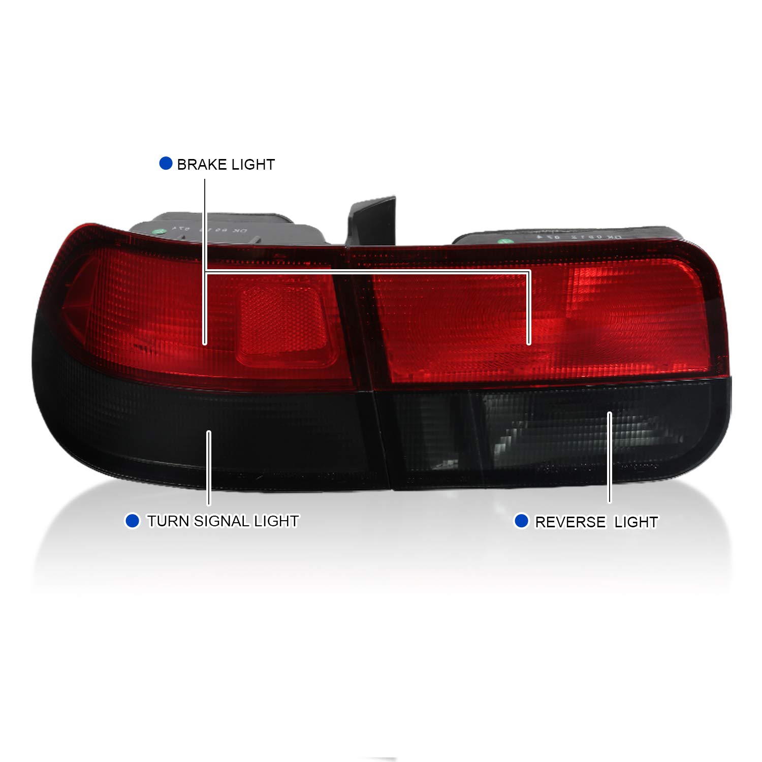 Spec-D Tuning Red Smoke Lens Tail Lights for 1996-2000 Honda Civic Coupe 2 Door - Left & Right Pair Assembly | Enhanced Style & Night Visibility for Custom Car Builds